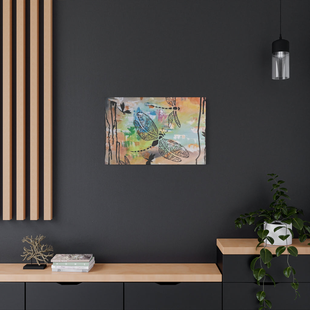 Dragonfly Wall Art Canvas — Colorful Boho Stretched Canvas Print
