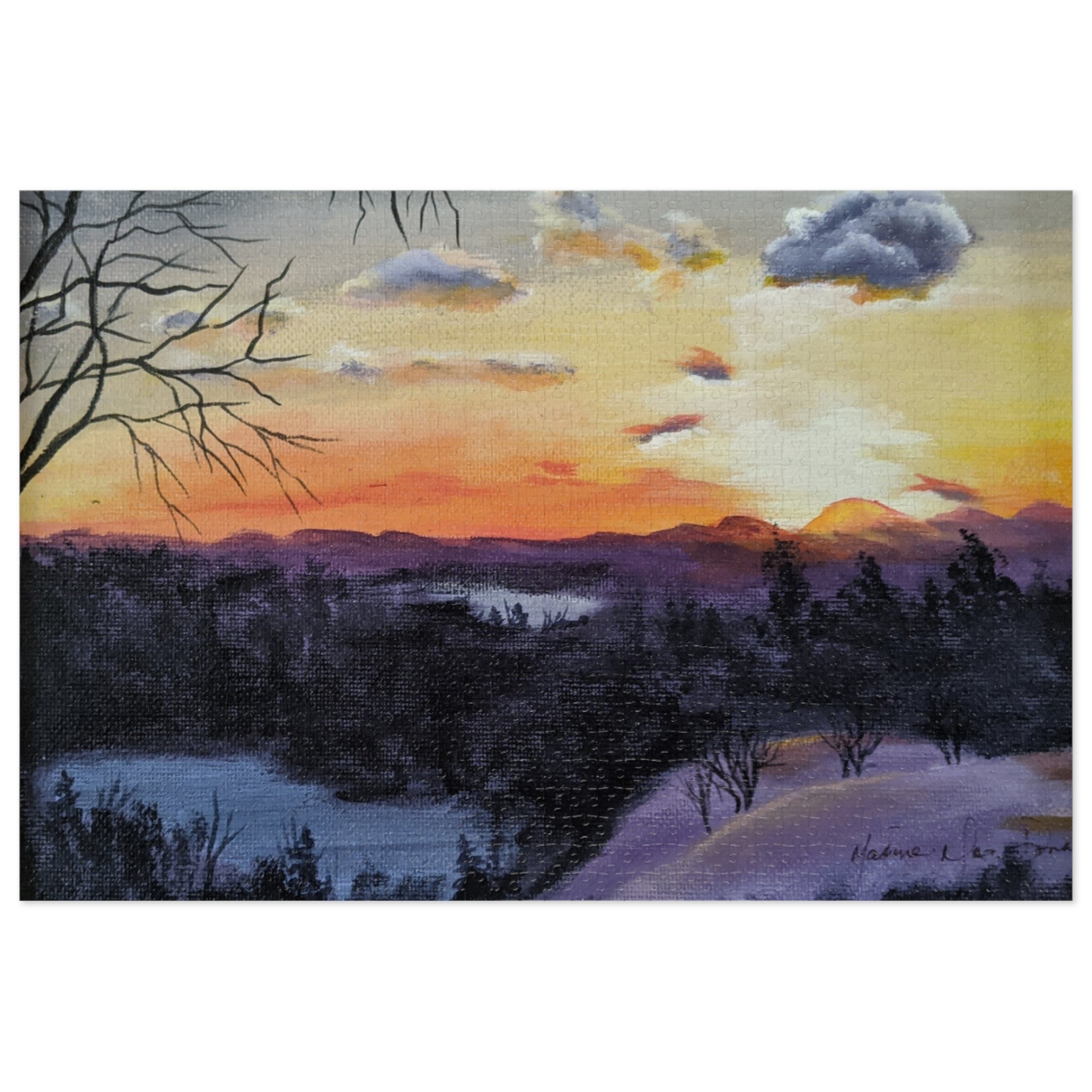 EVENING IN THE SHANDOAH VALLEY - Sunset Winter Landscape Puzzle — 500-Piece Jigsaw with Tin Gift Box