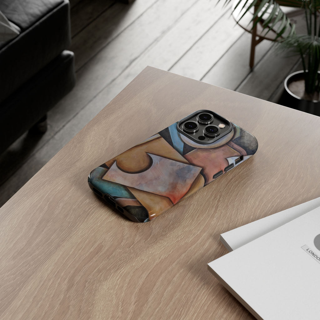 Abstract Geometric Tough Phone Case – Modern Cubist Art Protection