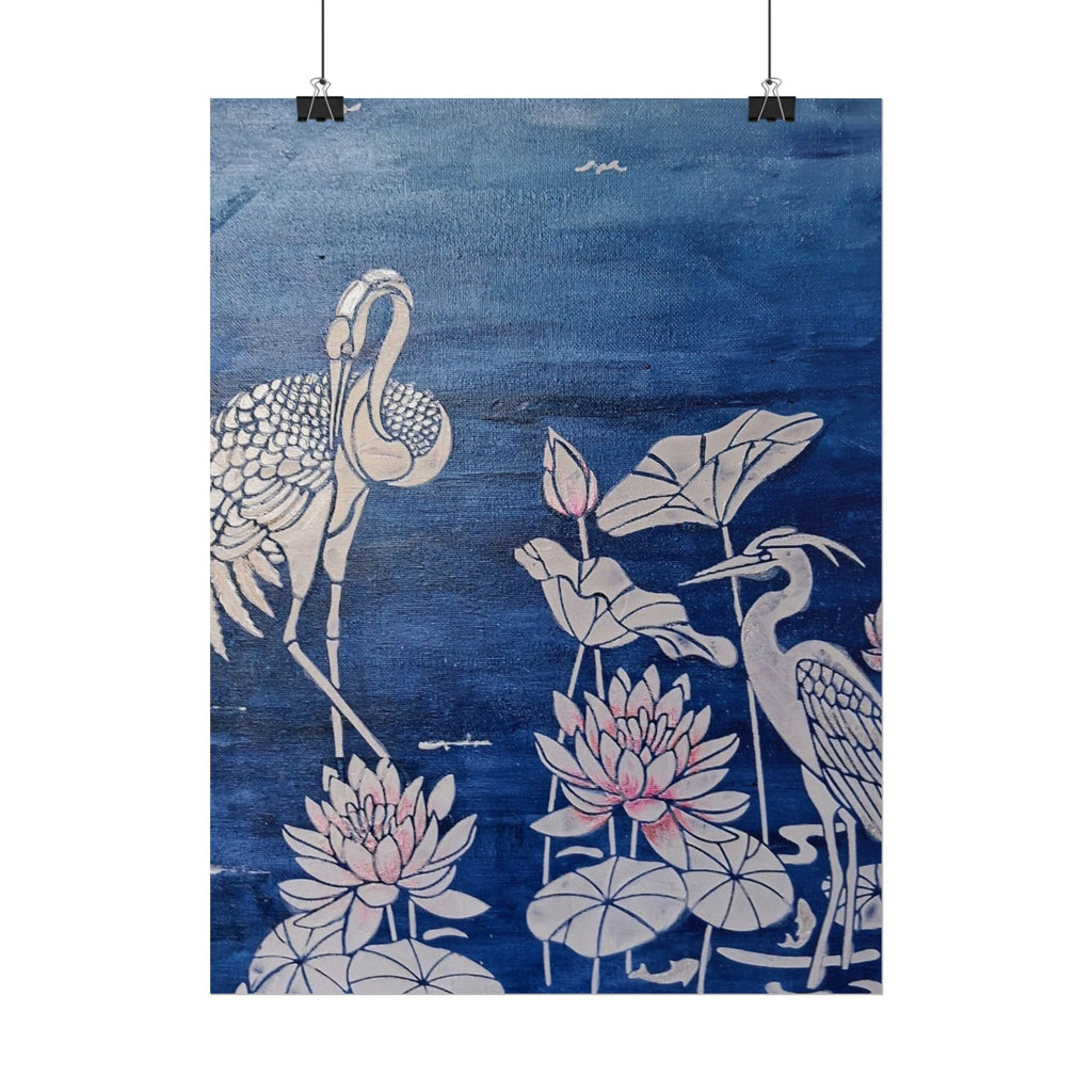 WATER LILLY SONOTA - Lotus & Heron Botanical Poster