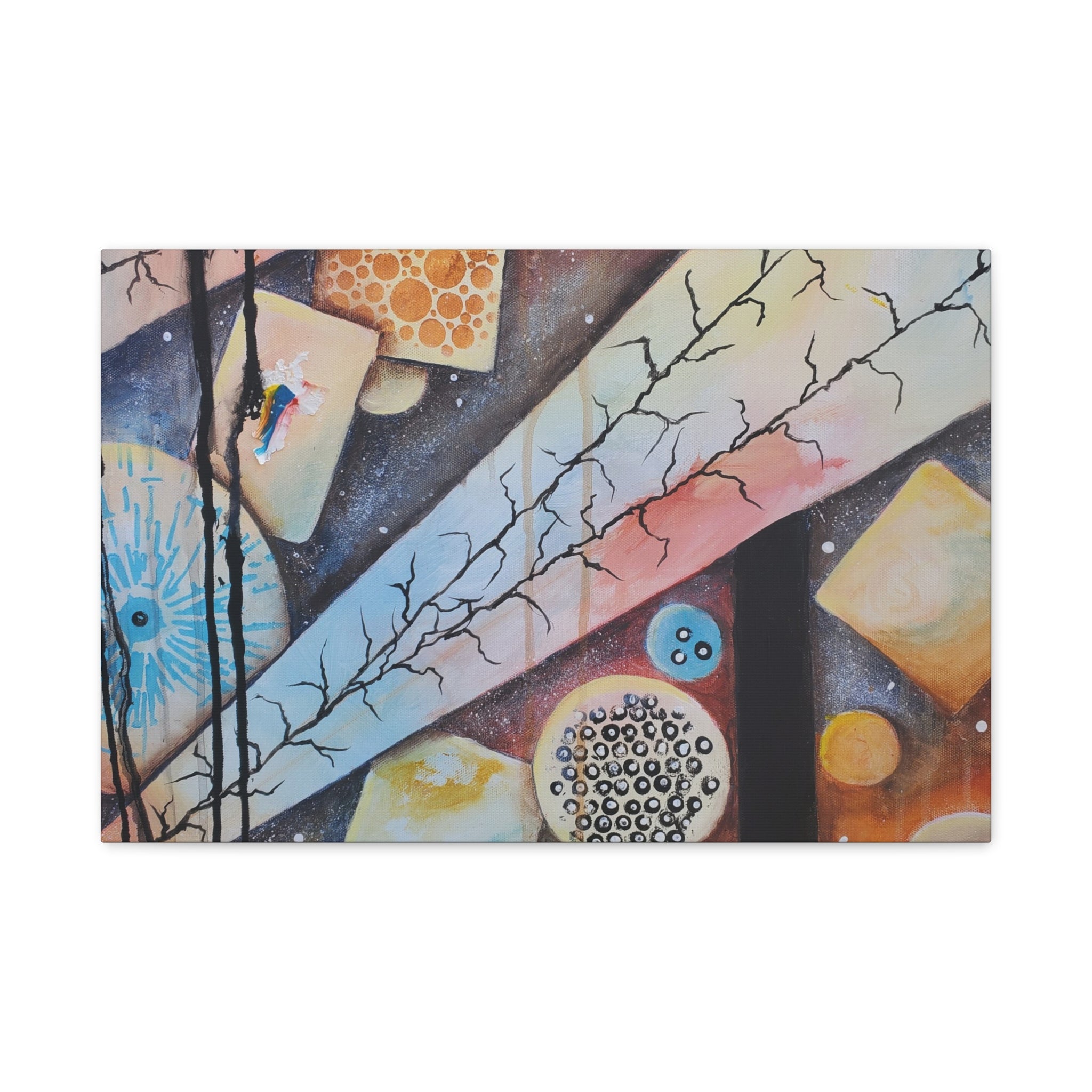 GOLDEN CARTOGRAPHY - DRIFT OF THE BLUE REALM - Abstract Geometric Canvas Art - Pastel Galaxy Stretched Matte Print
