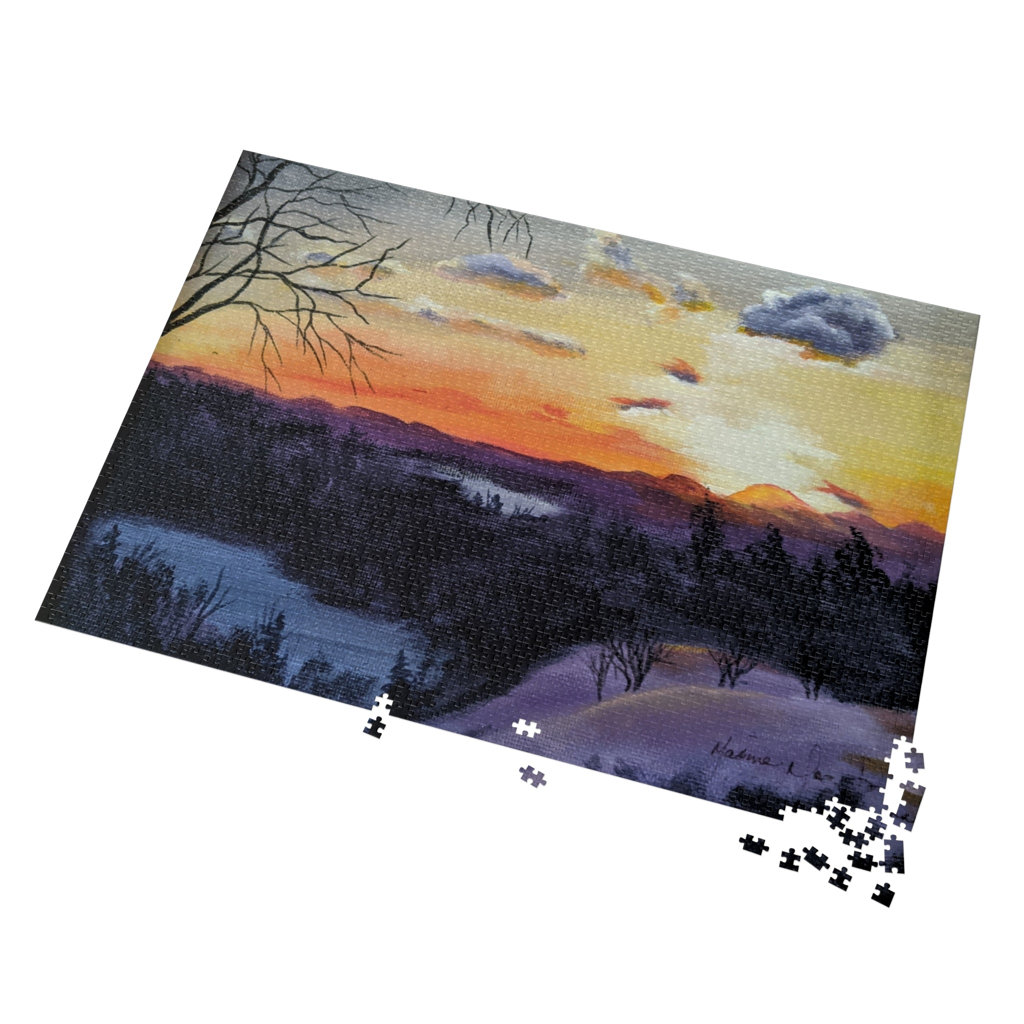 EVENING IN THE SHANDOAH VALLEY - Sunset Winter Landscape Puzzle — 500-Piece Jigsaw with Tin Gift Box