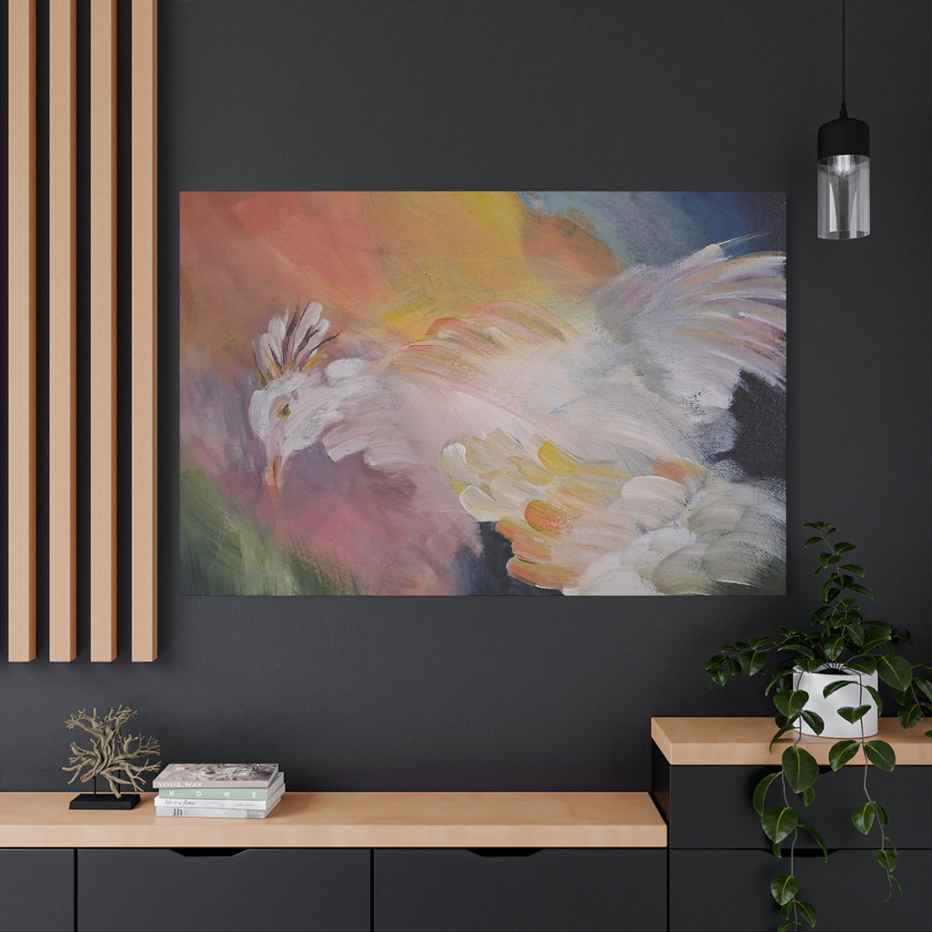RISE OF THE RADIENT HEN - Art Canvas Print — Soft Pastel Bird Wall Art, Matte Stretched 1.25"