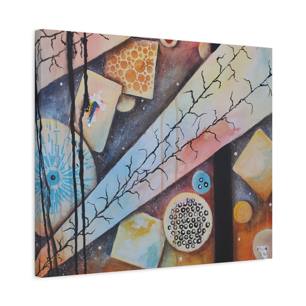GOLDEN CARTOGRAPHY - DRIFT OF THE BLUE REALM - Abstract Geometric Canvas Art - Pastel Galaxy Stretched Matte Print
