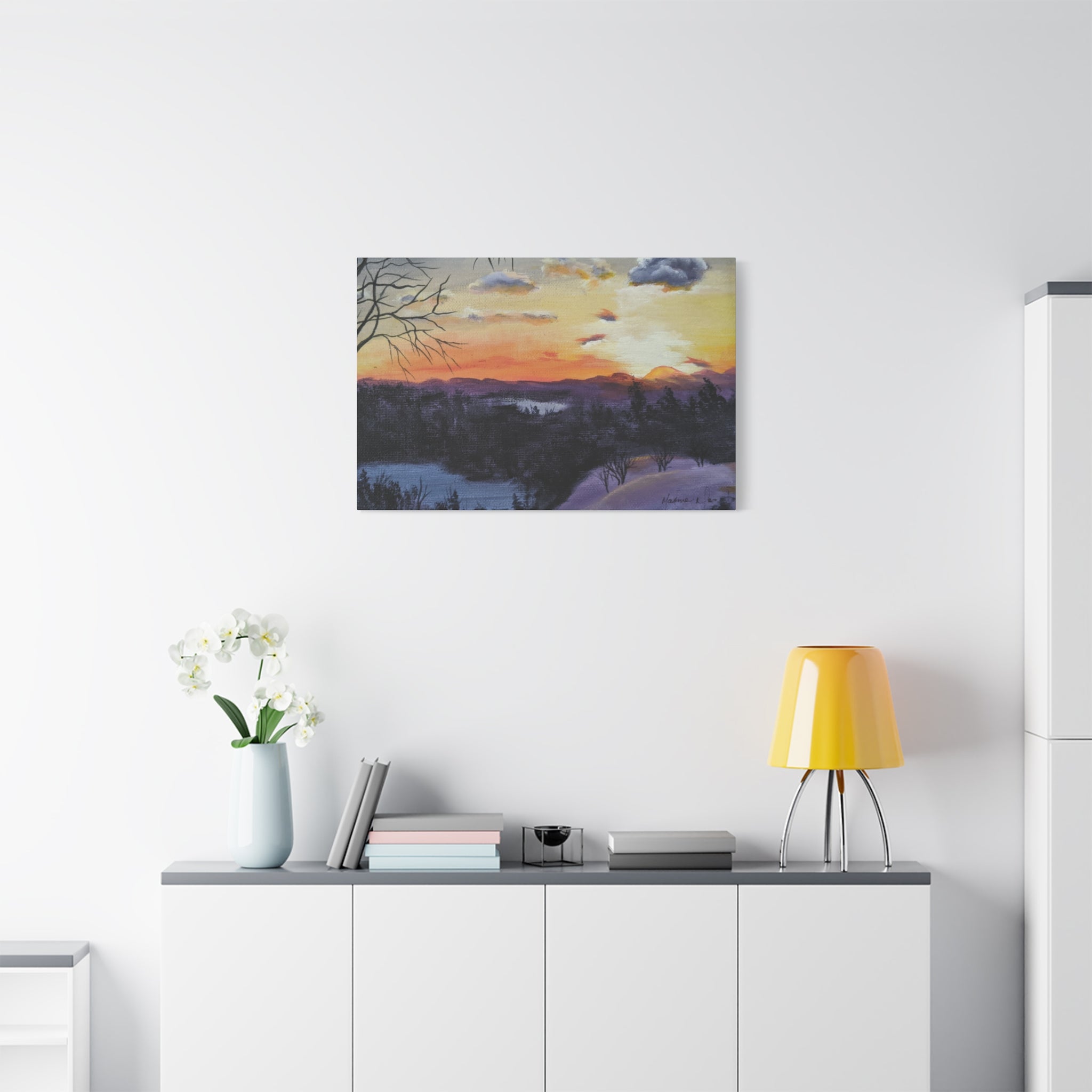 EVENING IN THE SHANDOAH VALLY - Sunset Winter Landscape Canvas Print — Matte Stretched Wall Art