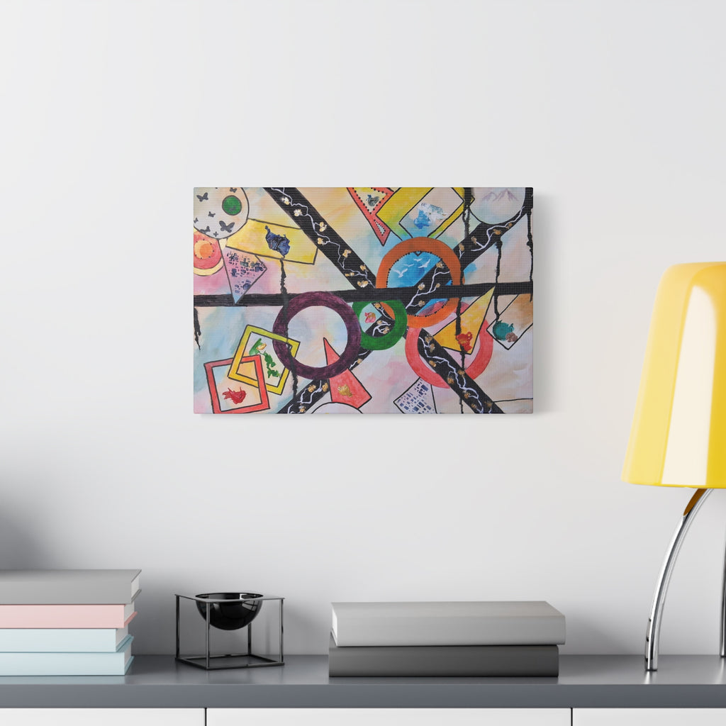 SERCHING FOR GREATNESS - Abstract Geometric Canvas Print — Colorful Rings & Cards Matte Stretched Wall Art