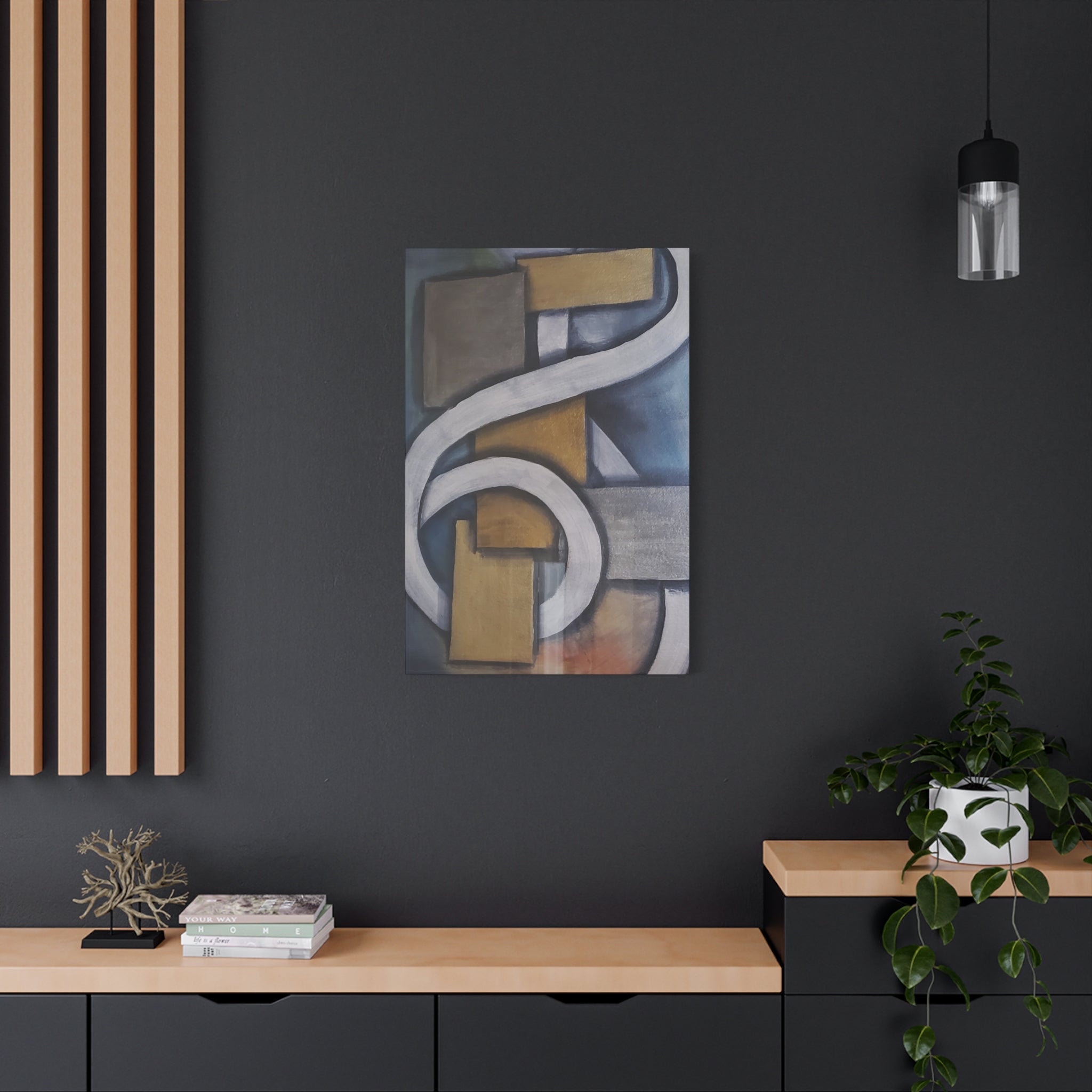 METALIC BLOCKS - Abstract Geometric Matte Canvas Print — Modern Blue & Gold Wall Art