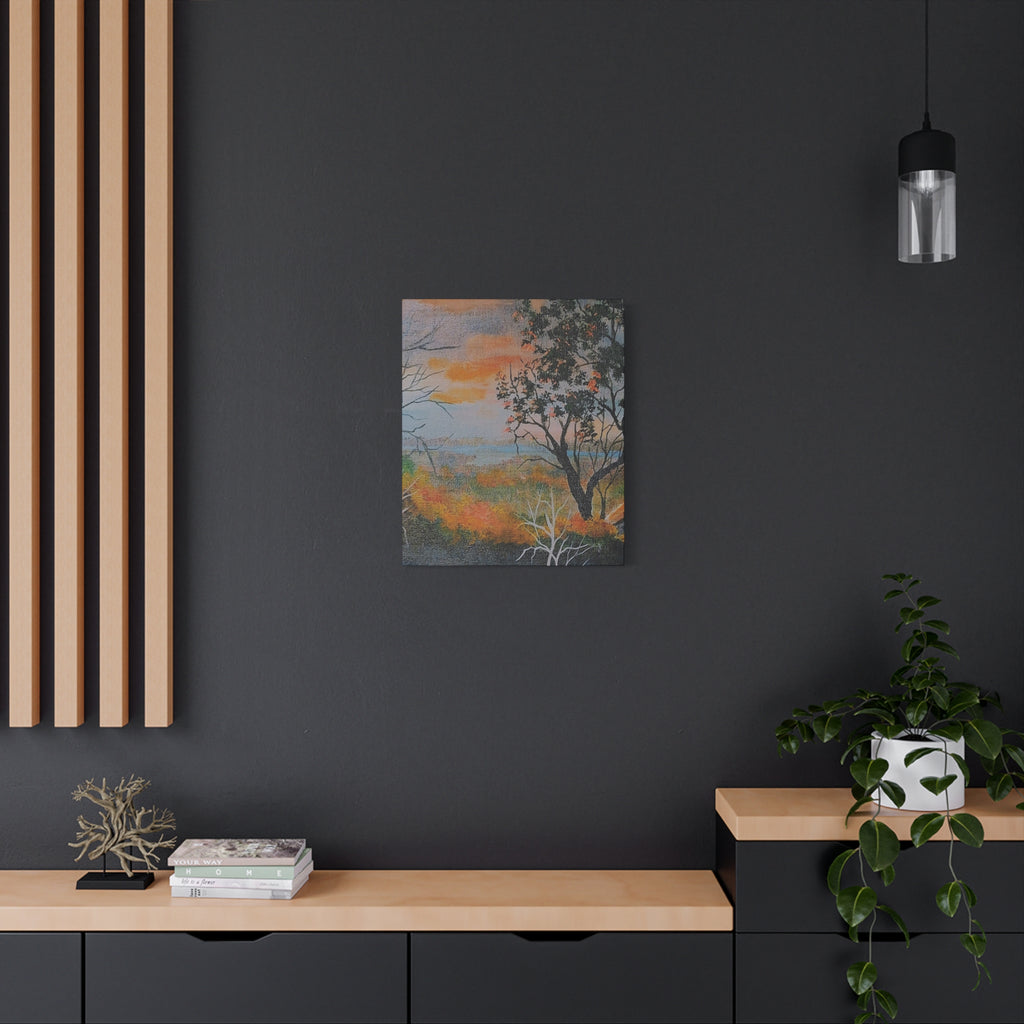 EVENING NEAR THE HUDSON RIVER - Sunset Landscape Canvas Print — Seaside Tree Matte Stretched Wall Art