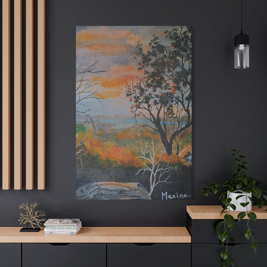 EVENING NEAR THE HUDSON RIVER - Sunset Landscape Canvas Print — Seaside Tree Matte Stretched Wall Art
