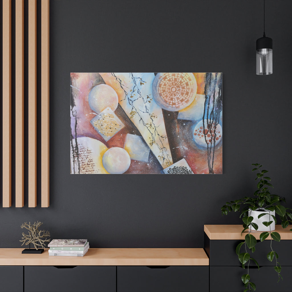 GOLDEN CARTOGRAPHY OF THE FIRE MERIDIAN - Abstract Geometric Canvas Art – Modern Stretched Matte Wall Decor