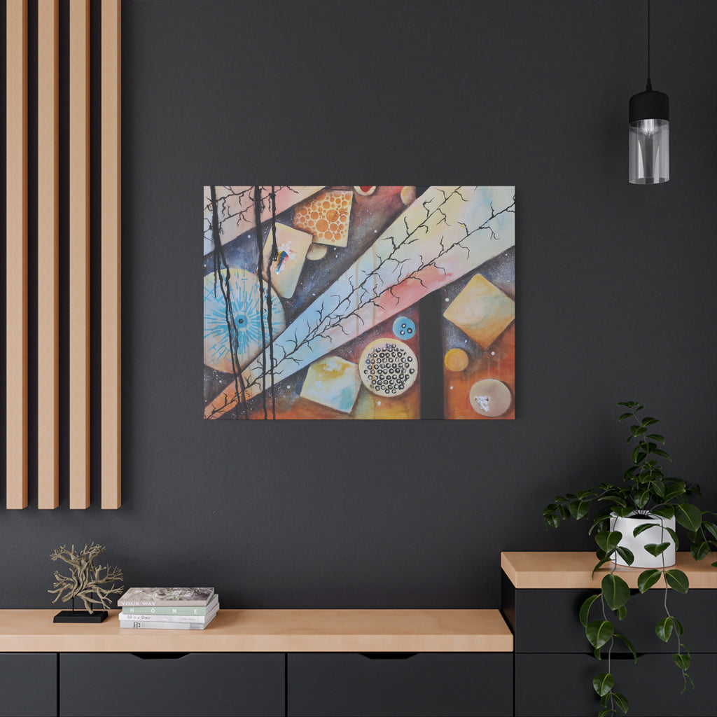 GOLDEN CARTOGRAPHY - DRIFT OF THE BLUE REALM - Abstract Cosmic Geometry Matte Canvas Print - Stretched 1.25"