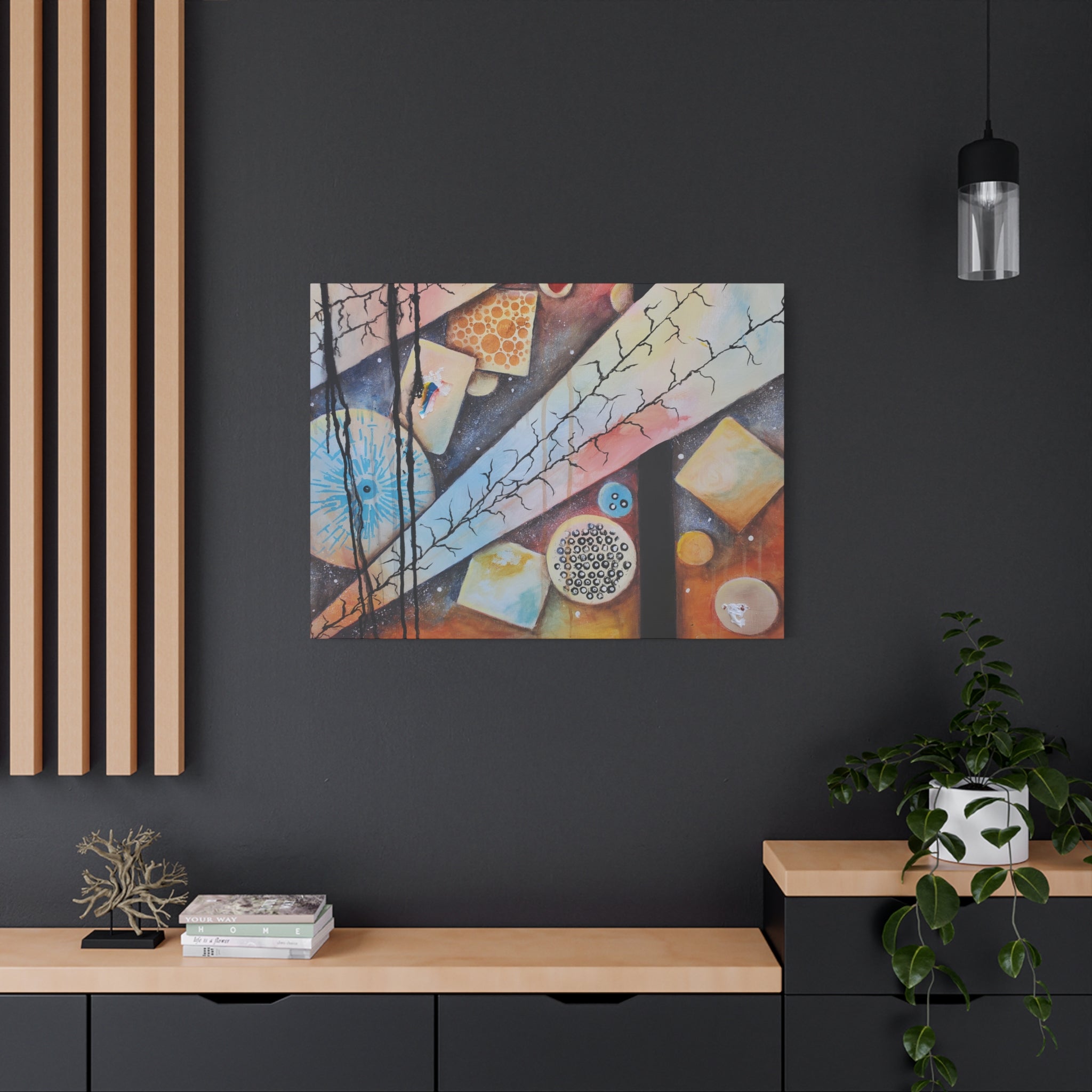 GOLDEN CARTOGRAPHY - DRIFT OF THE BLUE REALM - Abstract Cosmic Geometry Matte Canvas Print - Stretched 1.25"