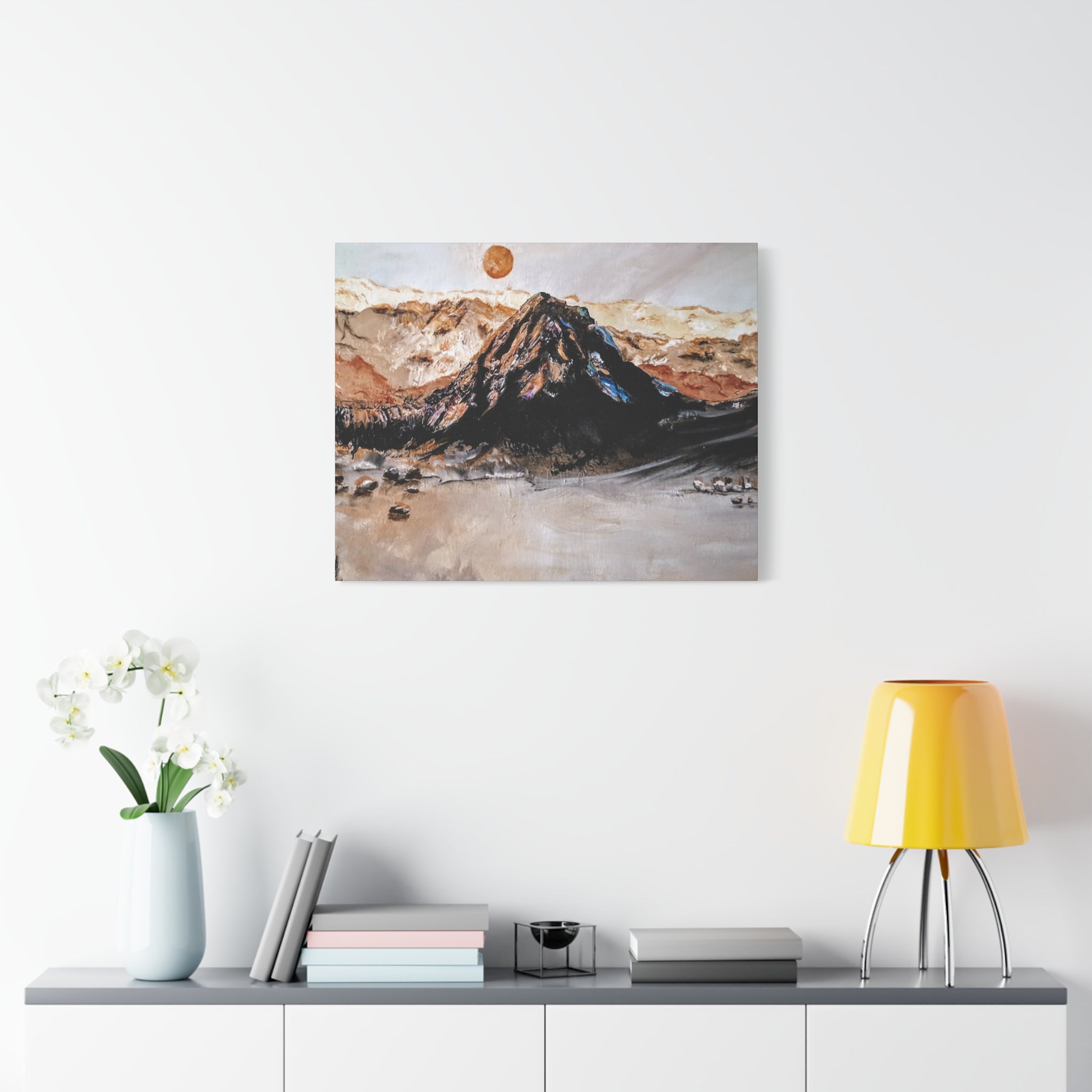 MOON OVER THE MOUNTAINS - Abstract Mountain Landscape Canvas Print — Matte Stretched Wall Art