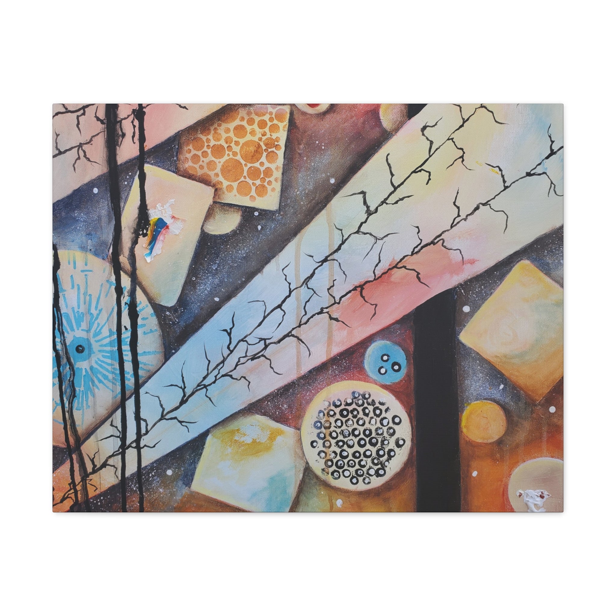 GOLDEN CARTOGRAPHY - DRIFT OF THE BLUE REALM - Abstract Geometric Canvas Art - Pastel Galaxy Stretched Matte Print