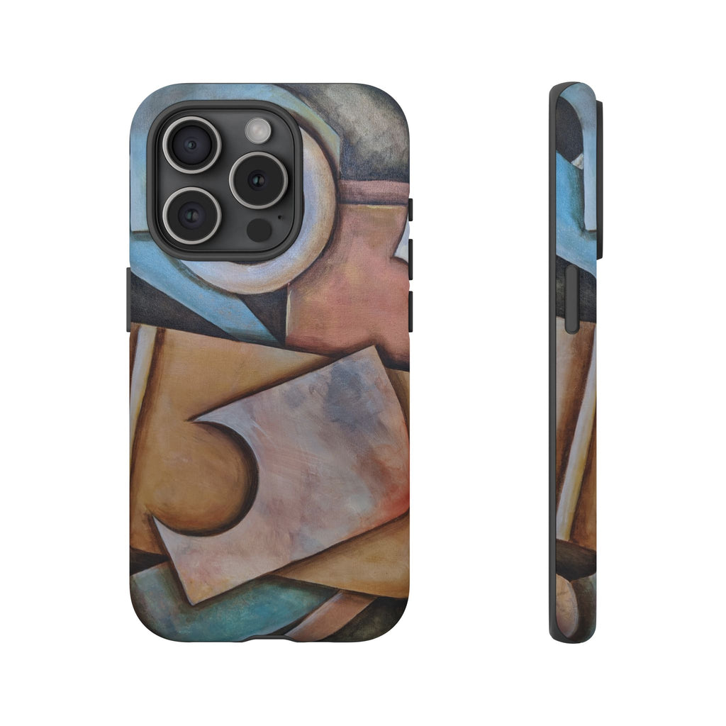 Abstract Geometric Tough Phone Case – Modern Cubist Art Protection