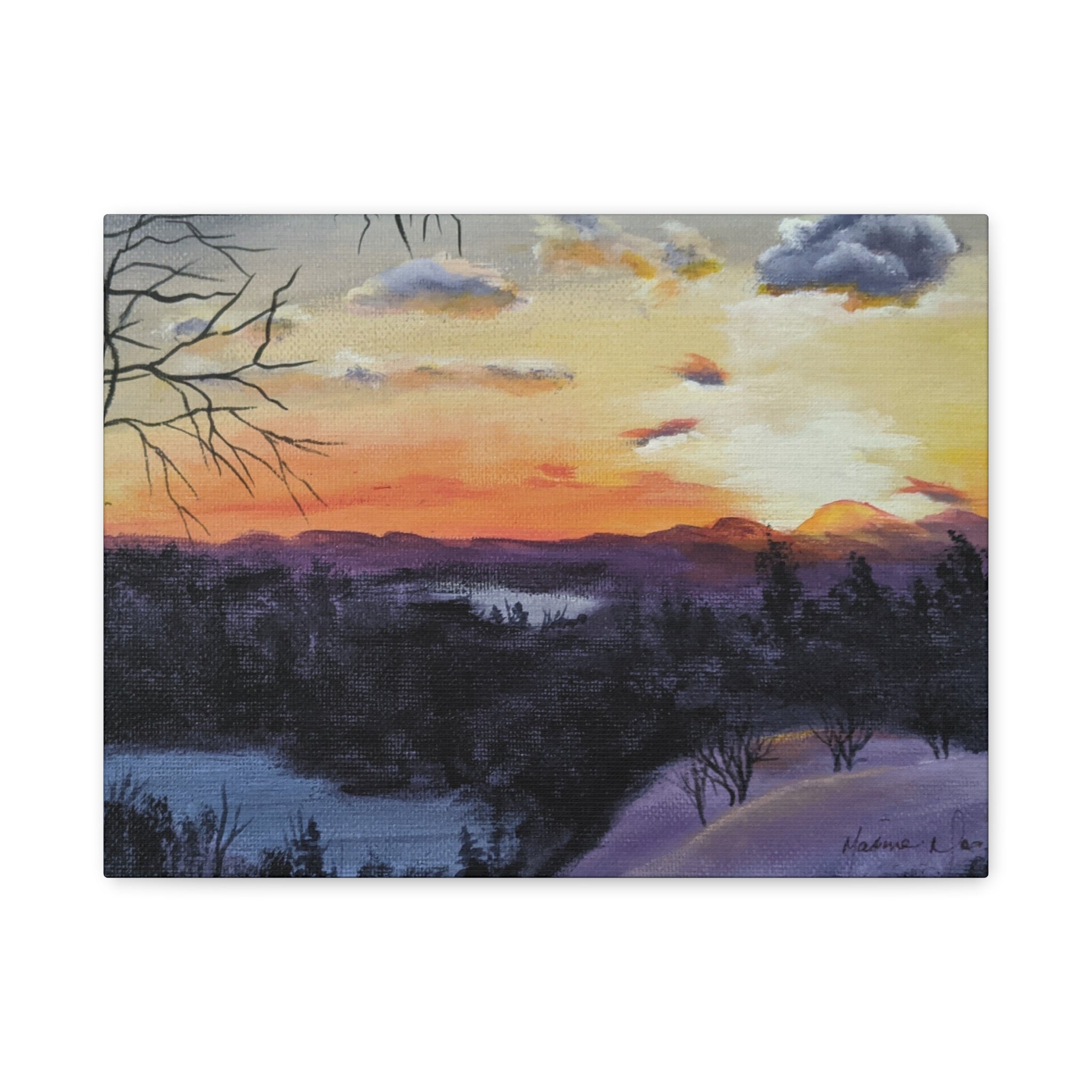 EVENING IN THE SHANDOAH VALLY - Sunset Winter Landscape Canvas Print — Matte Stretched Wall Art