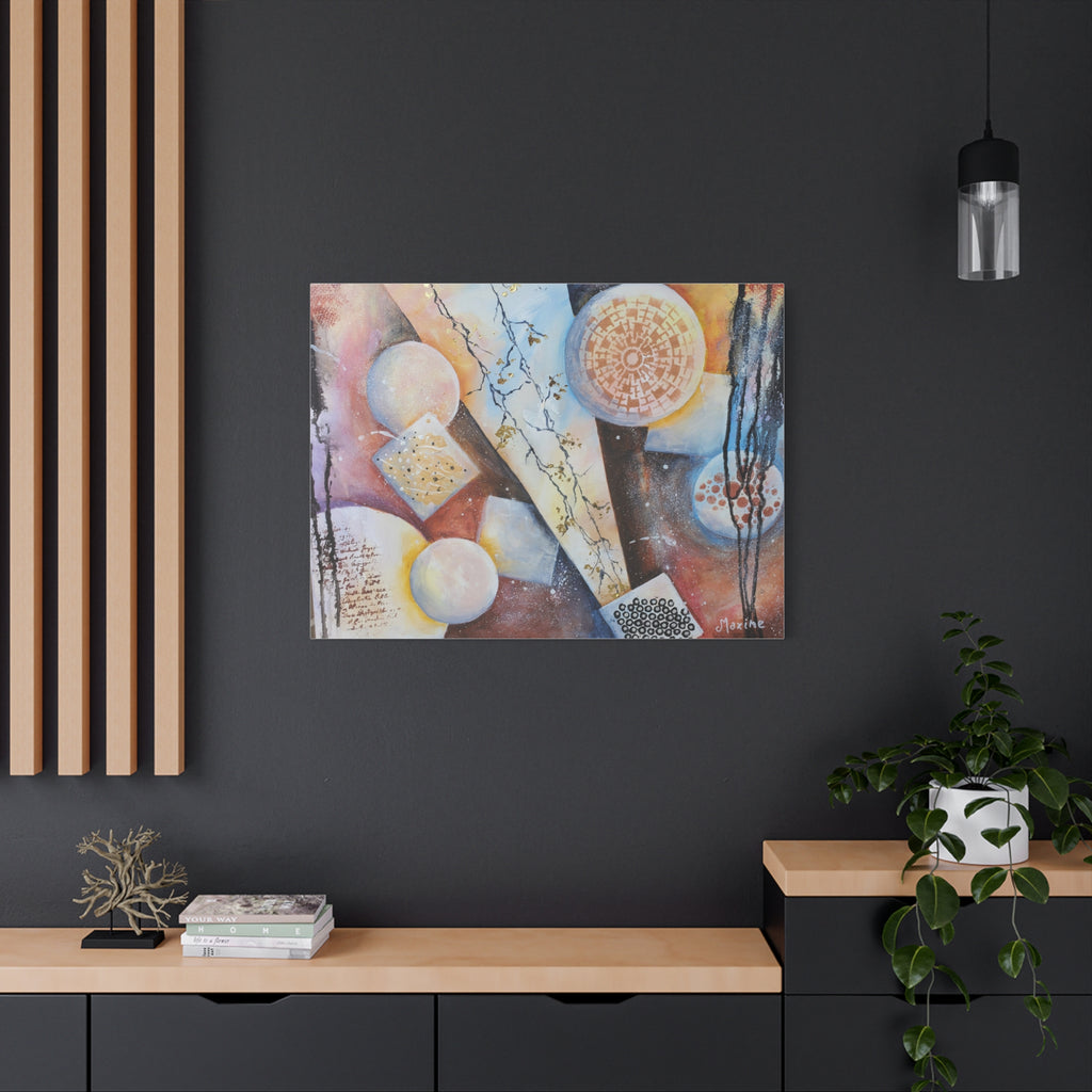 GOLDEN CARTOGRAPHY OF THE FIRE MERIDIAN - Abstract Geometric Canvas Art – Modern Stretched Matte Wall Decor
