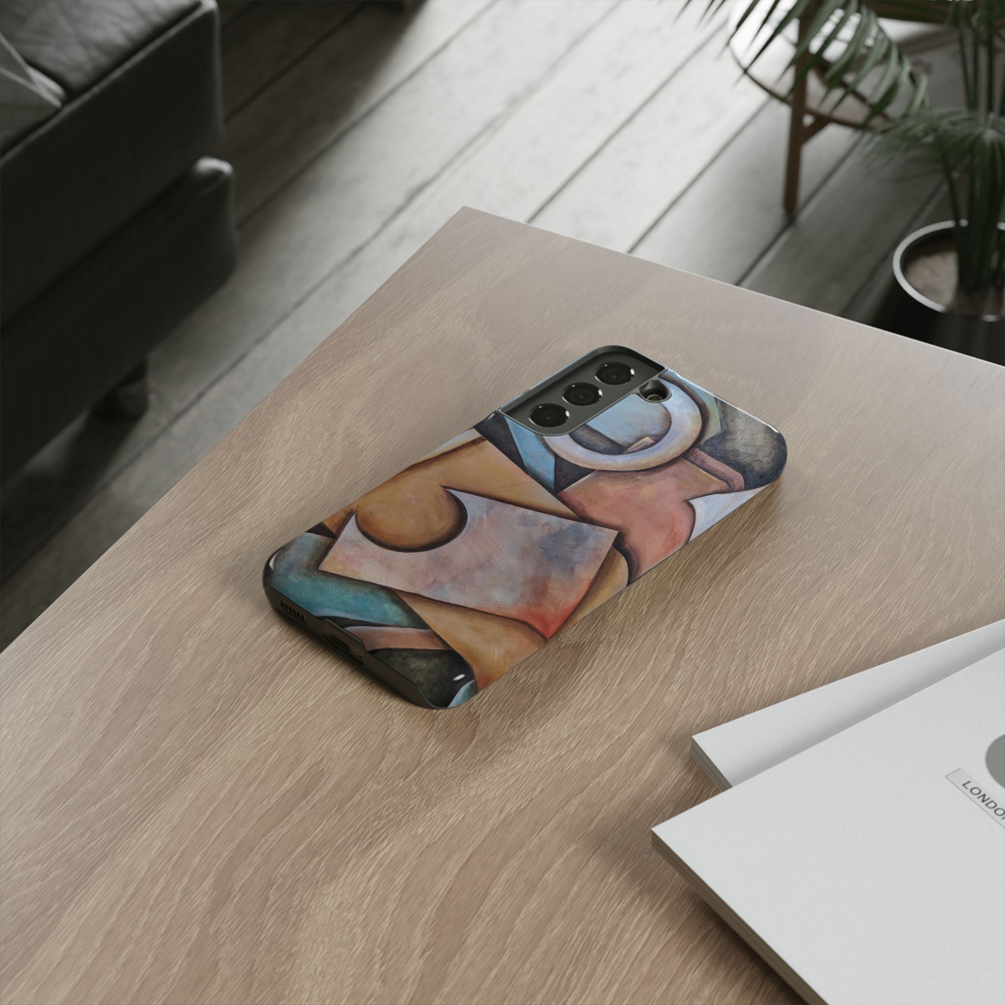 Abstract Geometric Tough Phone Case – Modern Cubist Art Protection