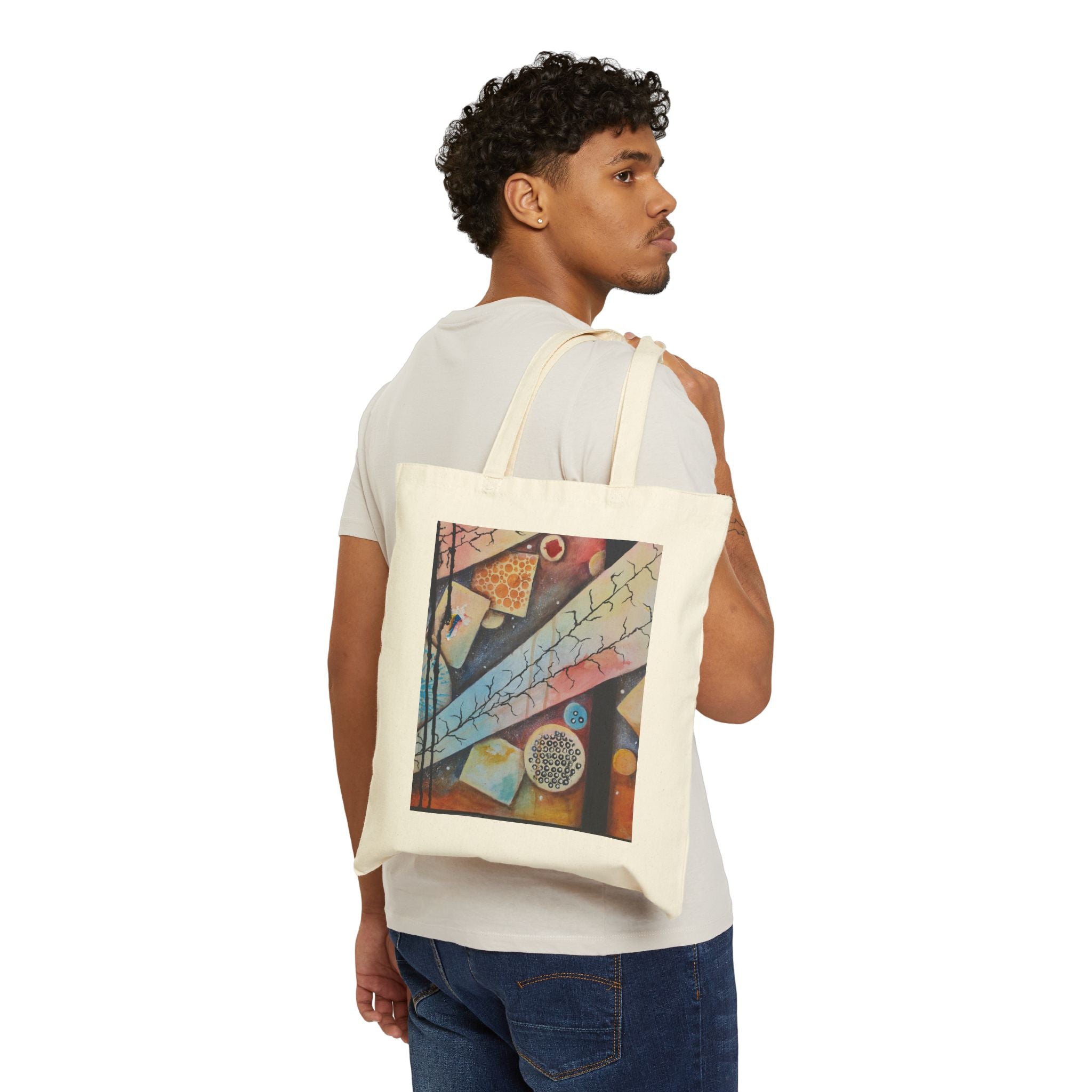 GOLDEN CARTOGRAPHY OF THE BLUE REALM - Abstract Brunch Canvas Tote Bag — Colorful Abstract Print