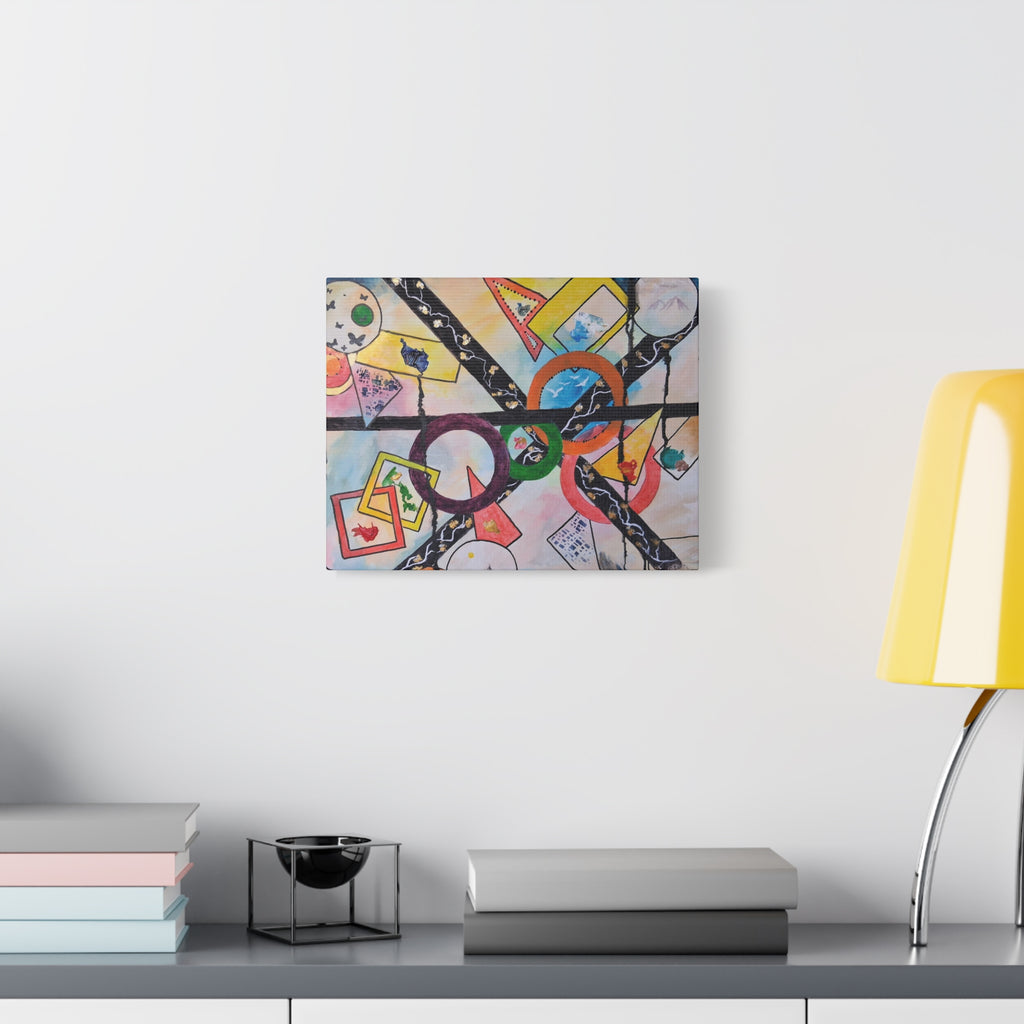 SERCHING FOR GREATNESS - Abstract Geometric Canvas Print — Colorful Rings & Cards Matte Stretched Wall Art