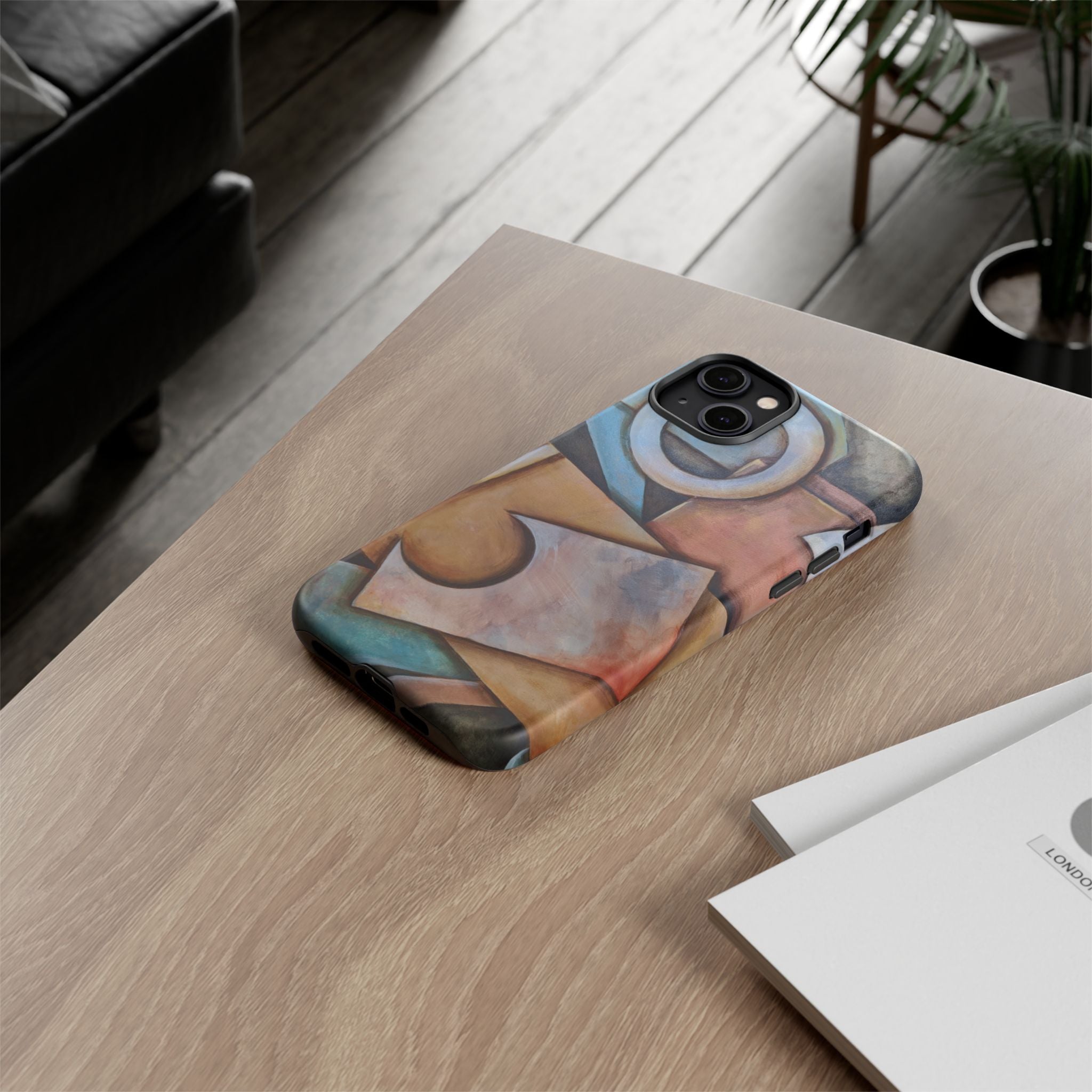 Abstract Geometric Tough Phone Case – Modern Cubist Art Protection