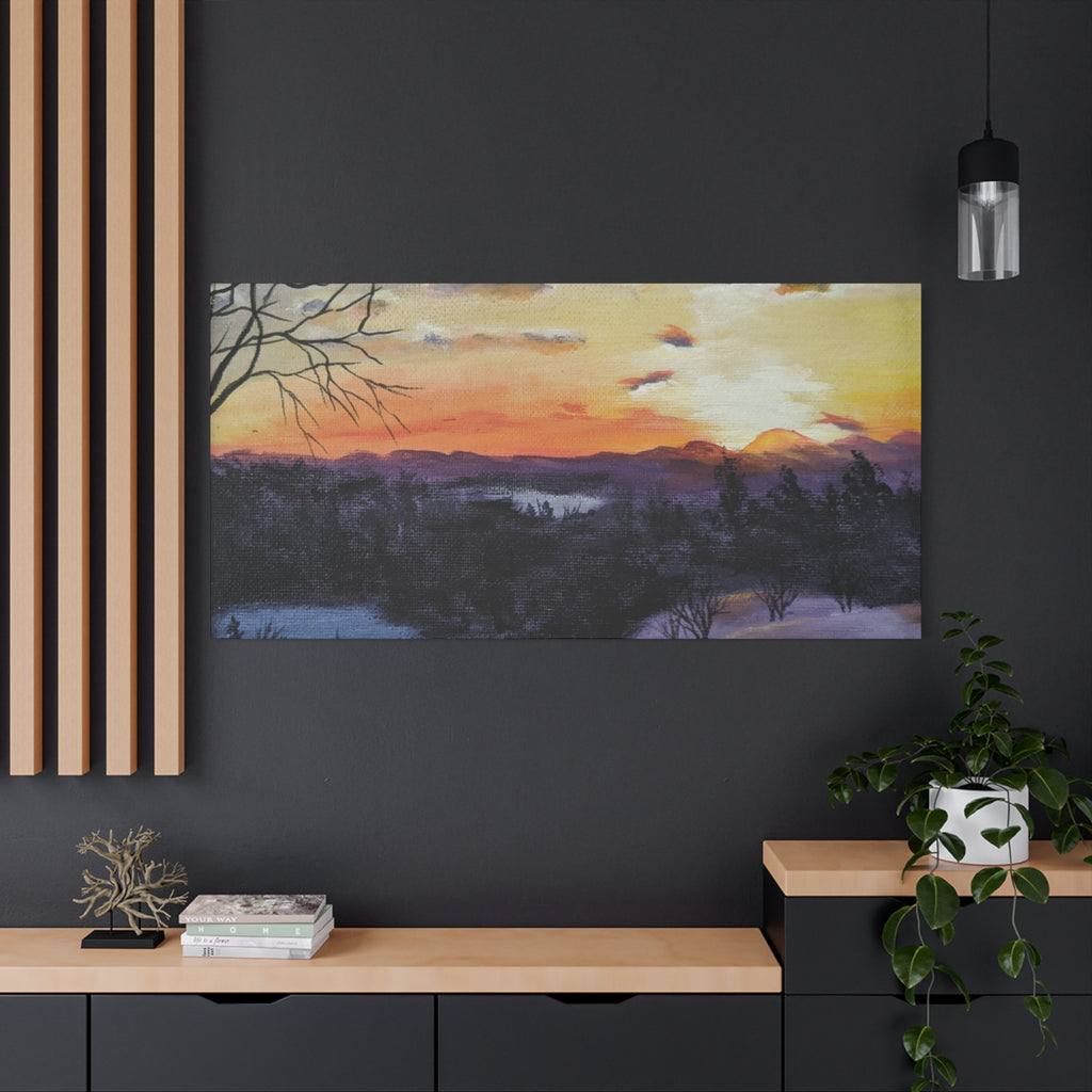 EVENING IN THE SHANDOAH VALLY - Sunset Winter Landscape Canvas Print — Matte Stretched Wall Art
