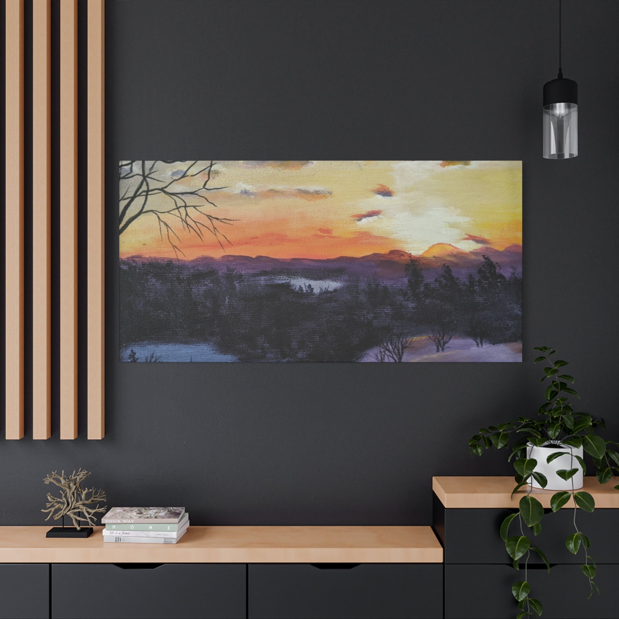 EVENING IN THE SHANDOAH VALLY - Sunset Winter Landscape Canvas Print — Matte Stretched Wall Art