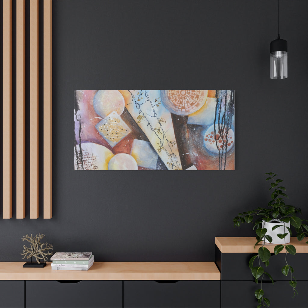 GOLDEN CARTOGRAPHY OF THE FIRE MERIDIAN - Abstract Geometric Canvas Art – Modern Stretched Matte Wall Decor