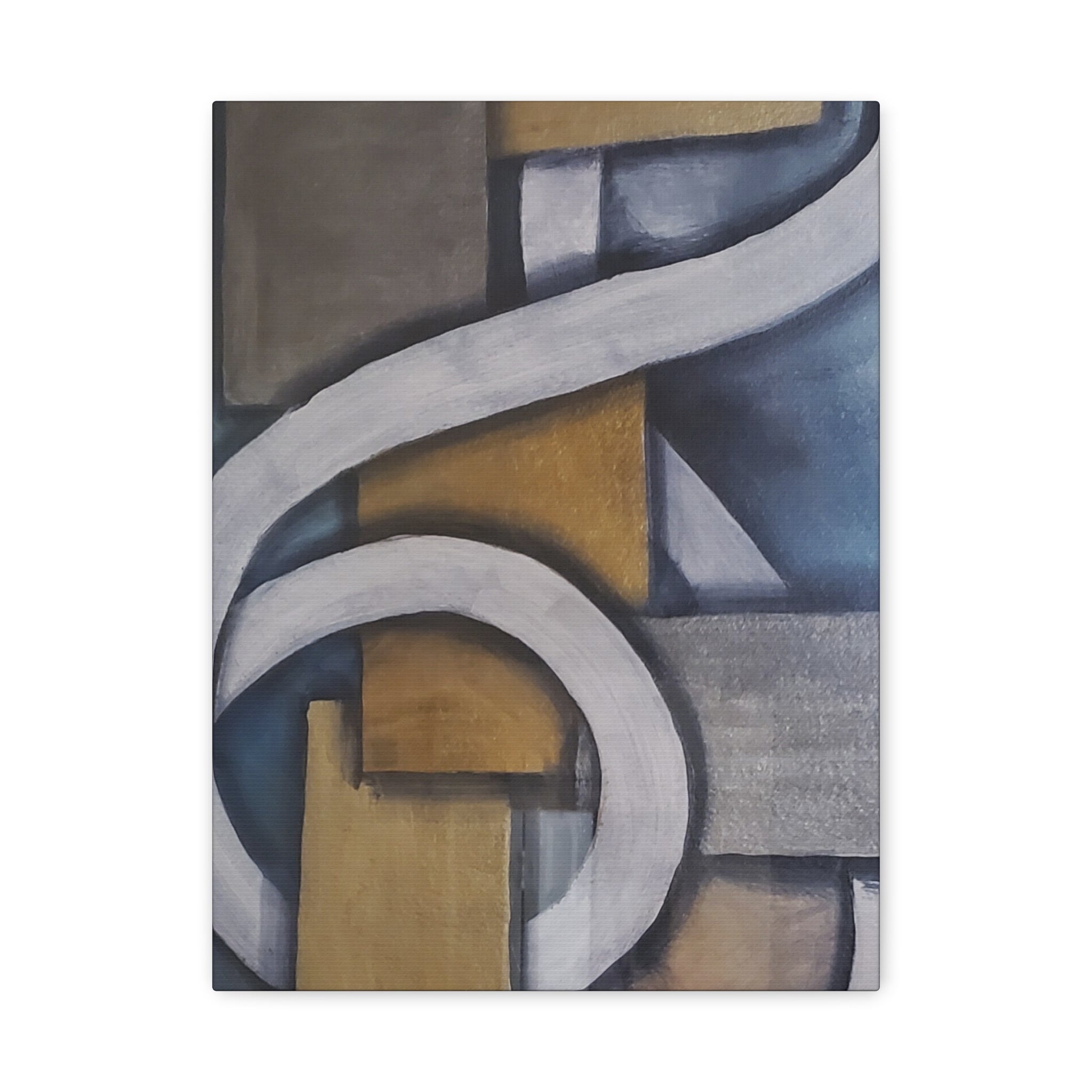 METALIC BLOCKS - Abstract Geometric Matte Canvas Print — Modern Blue & Gold Wall Art
