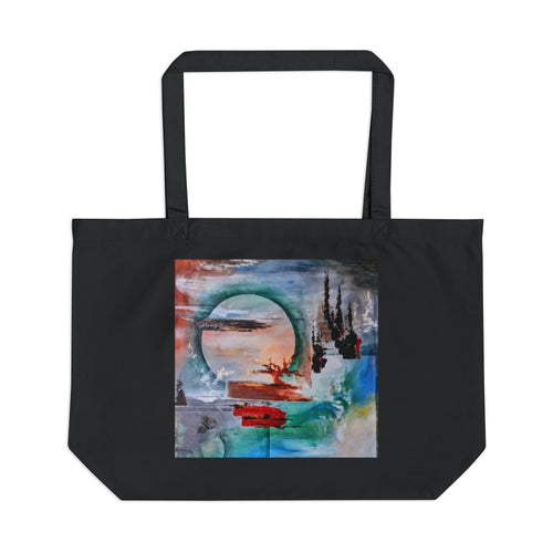 AROUND THE MOON - Large Eco Tote – Abstract Acrylic Moonscape Canvas Beach Bag