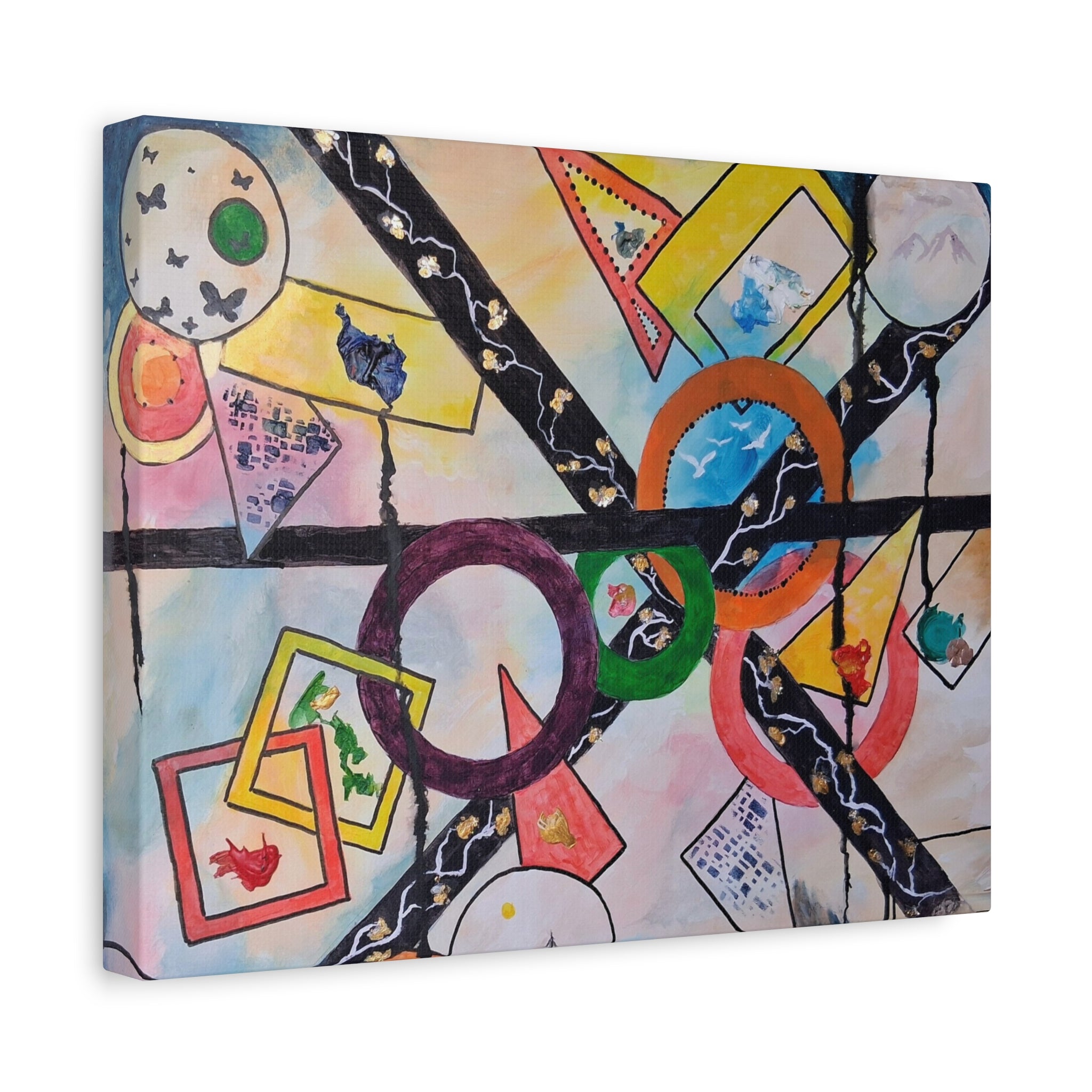 SERCHING FOR GREATNESS - Abstract Geometric Canvas Print — Colorful Rings & Cards Matte Stretched Wall Art