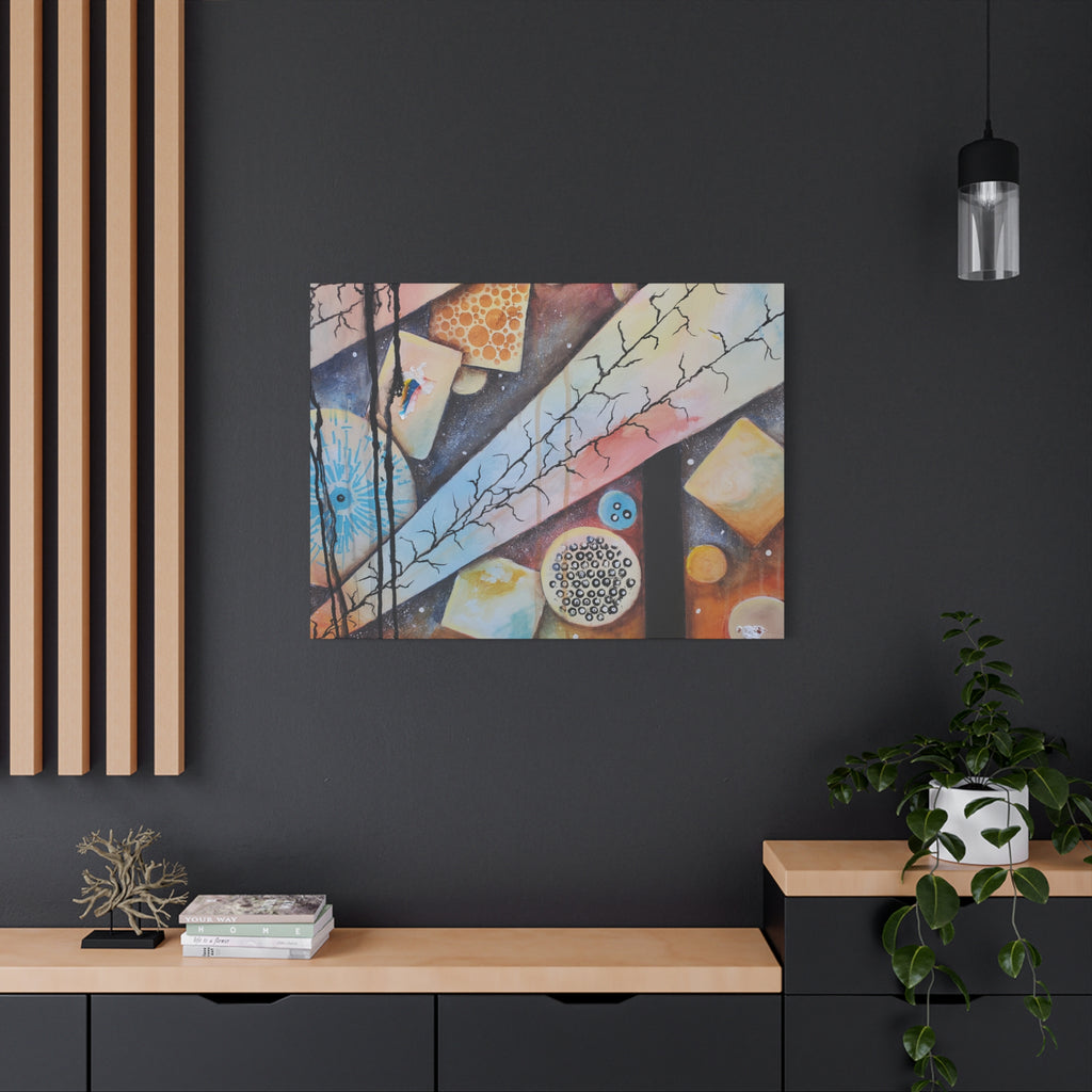 GOLDEN CARTOGRAPHY - DRIFT OF THE BLUE REALM - Abstract Geometric Canvas Art - Pastel Galaxy Stretched Matte Print