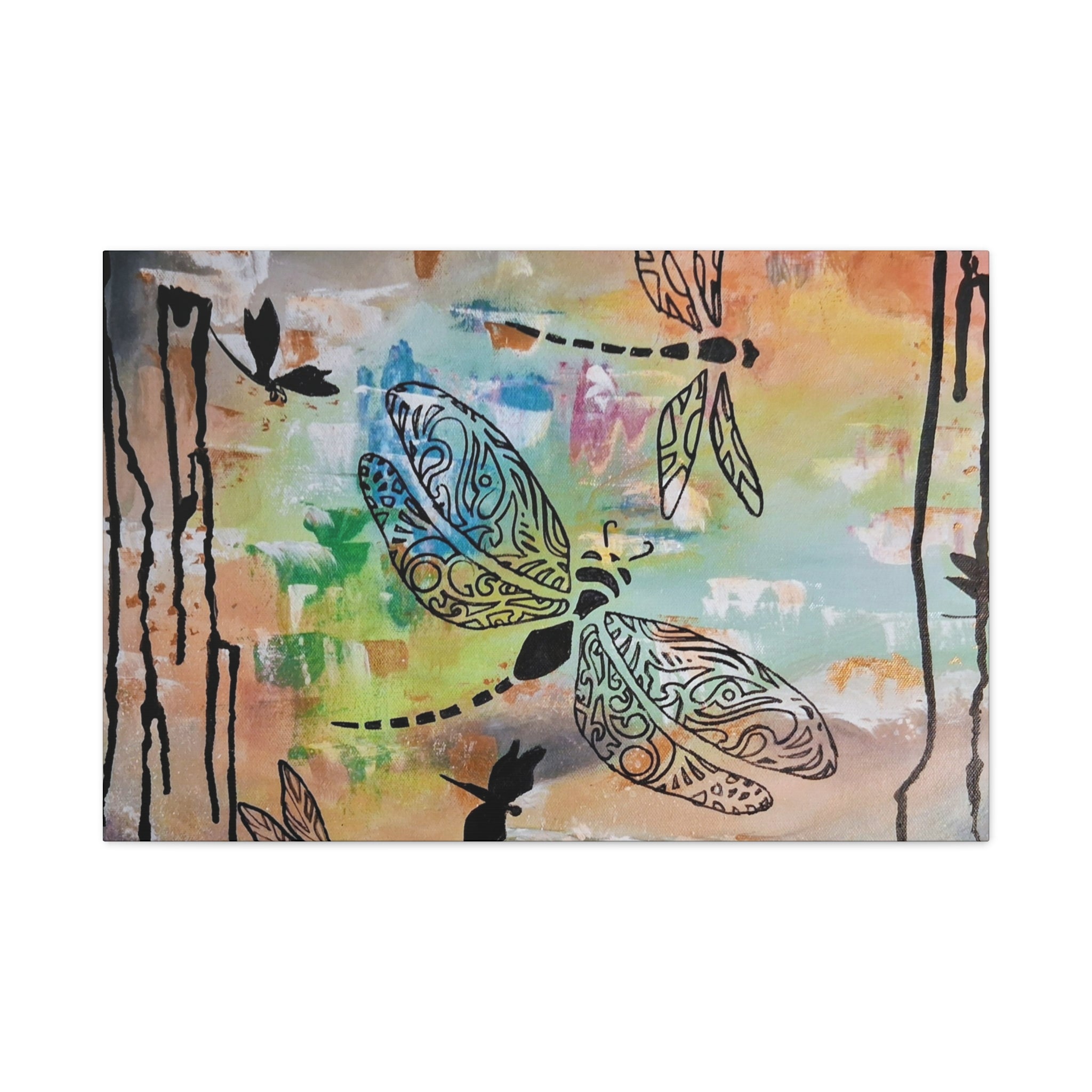 Dragonfly Wall Art Canvas — Colorful Boho Stretched Canvas Print