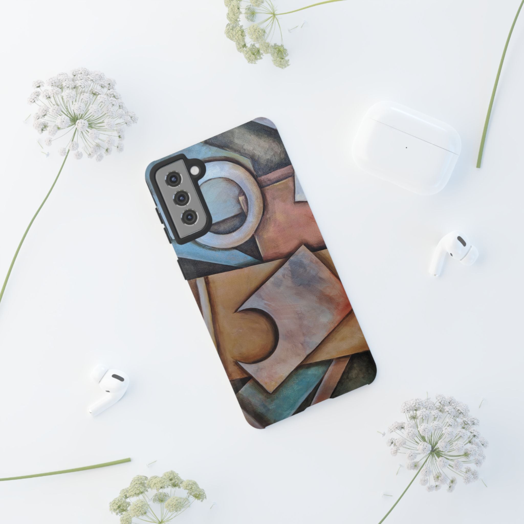 Abstract Geometric Tough Phone Case – Modern Cubist Art Protection