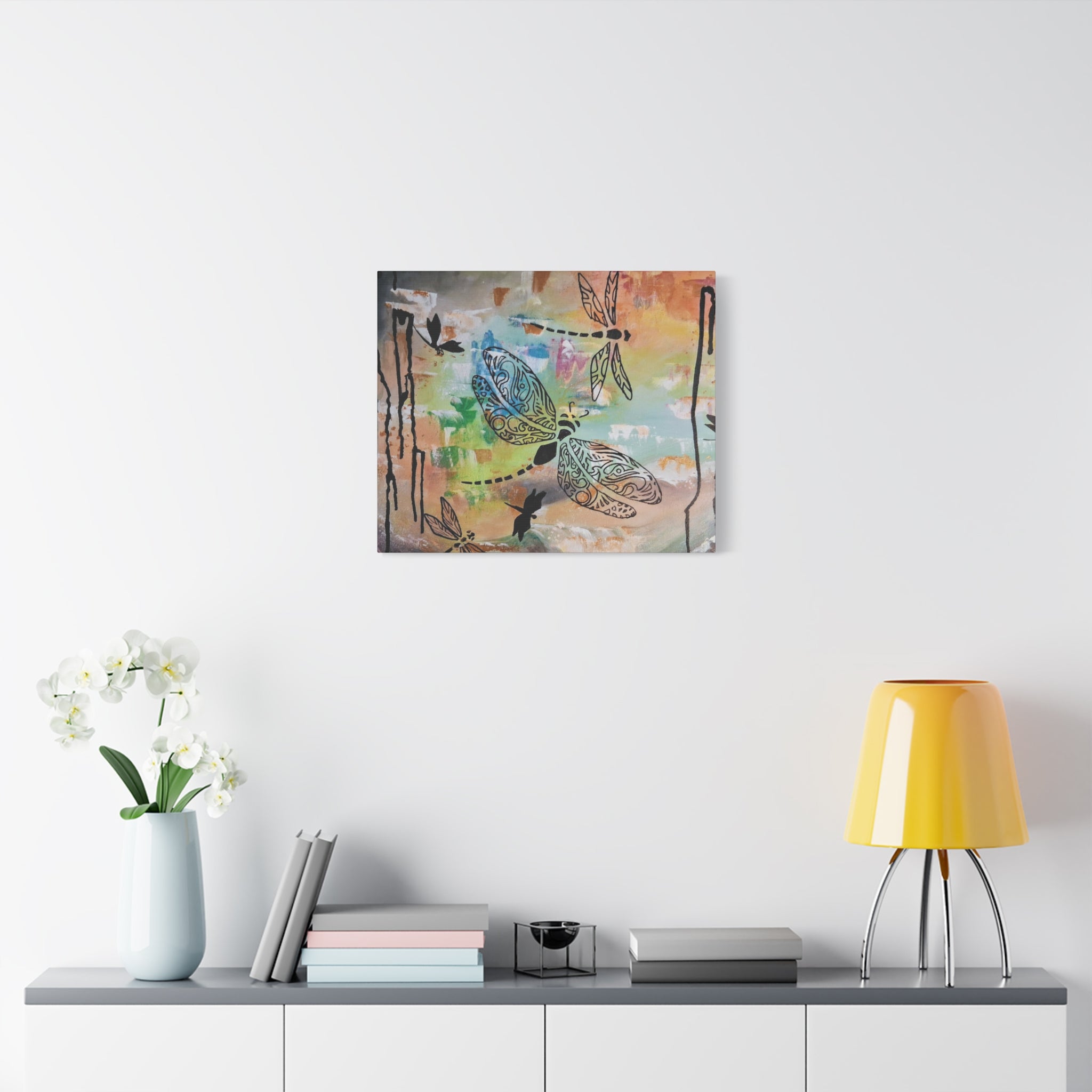 Dragonfly Wall Art Canvas — Colorful Boho Stretched Canvas Print