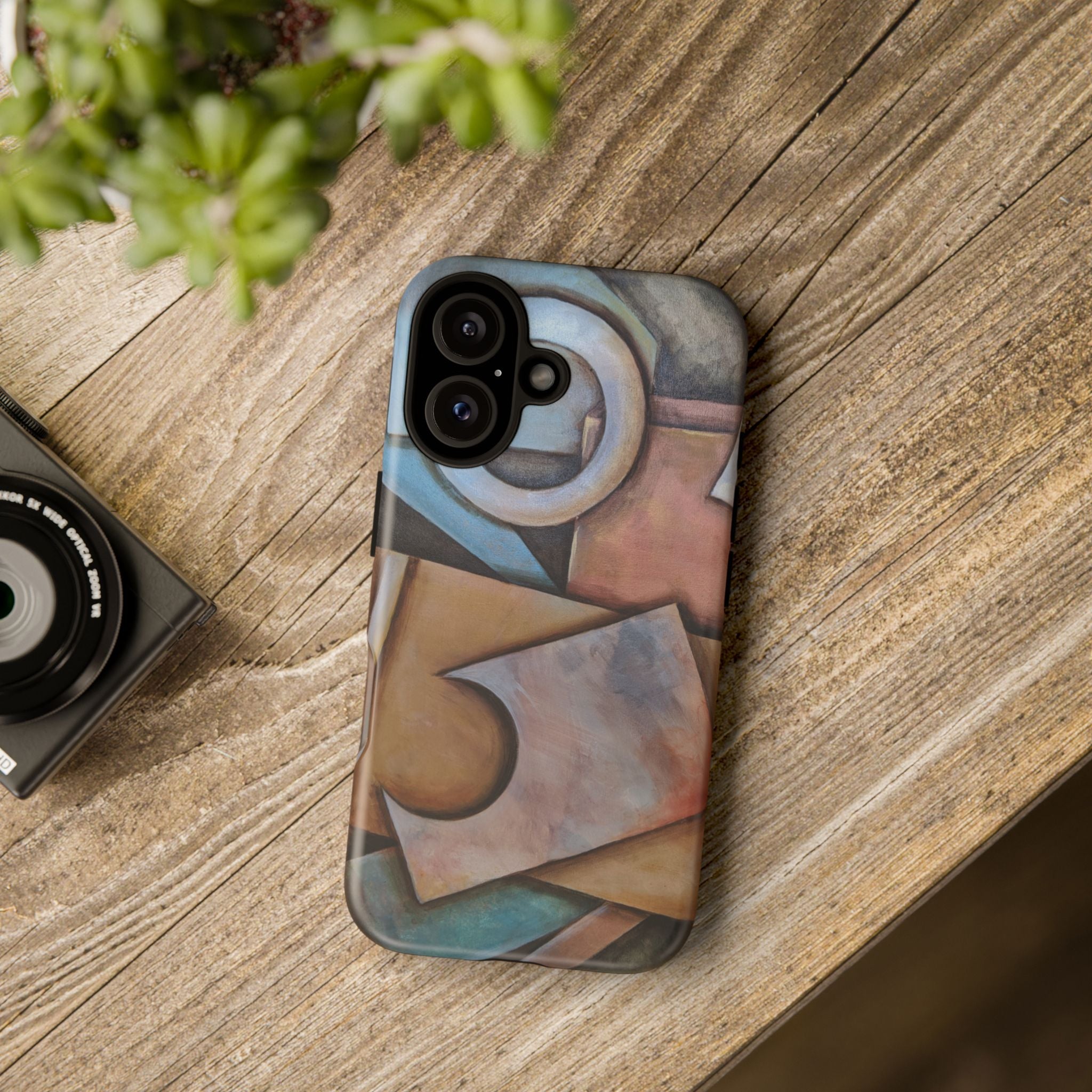 Abstract Geometric Tough Phone Case – Modern Cubist Art Protection