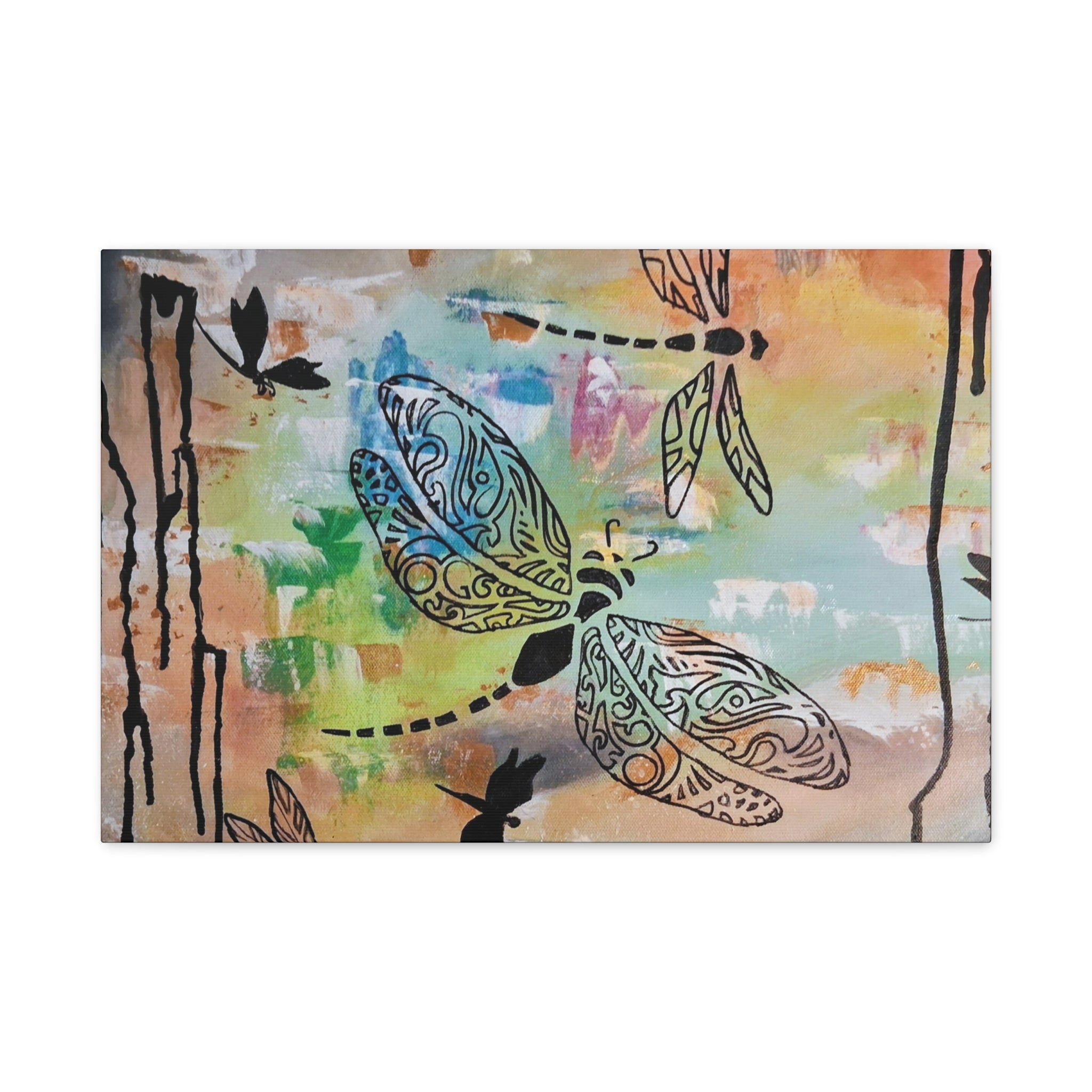 Dragonfly Wall Art Canvas — Colorful Boho Stretched Canvas Print