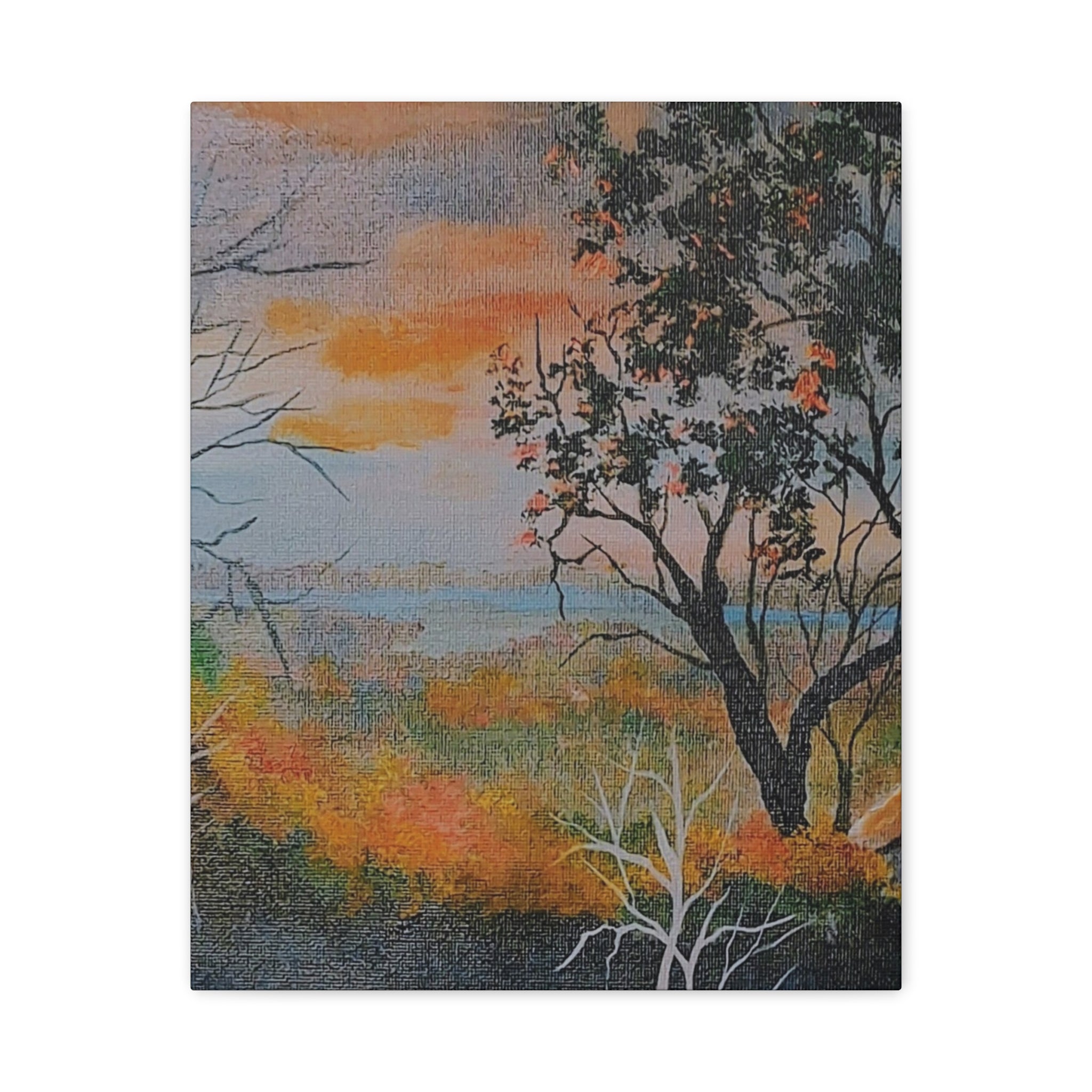 EVENING NEAR THE HUDSON RIVER - Sunset Landscape Canvas Print — Seaside Tree Matte Stretched Wall Art