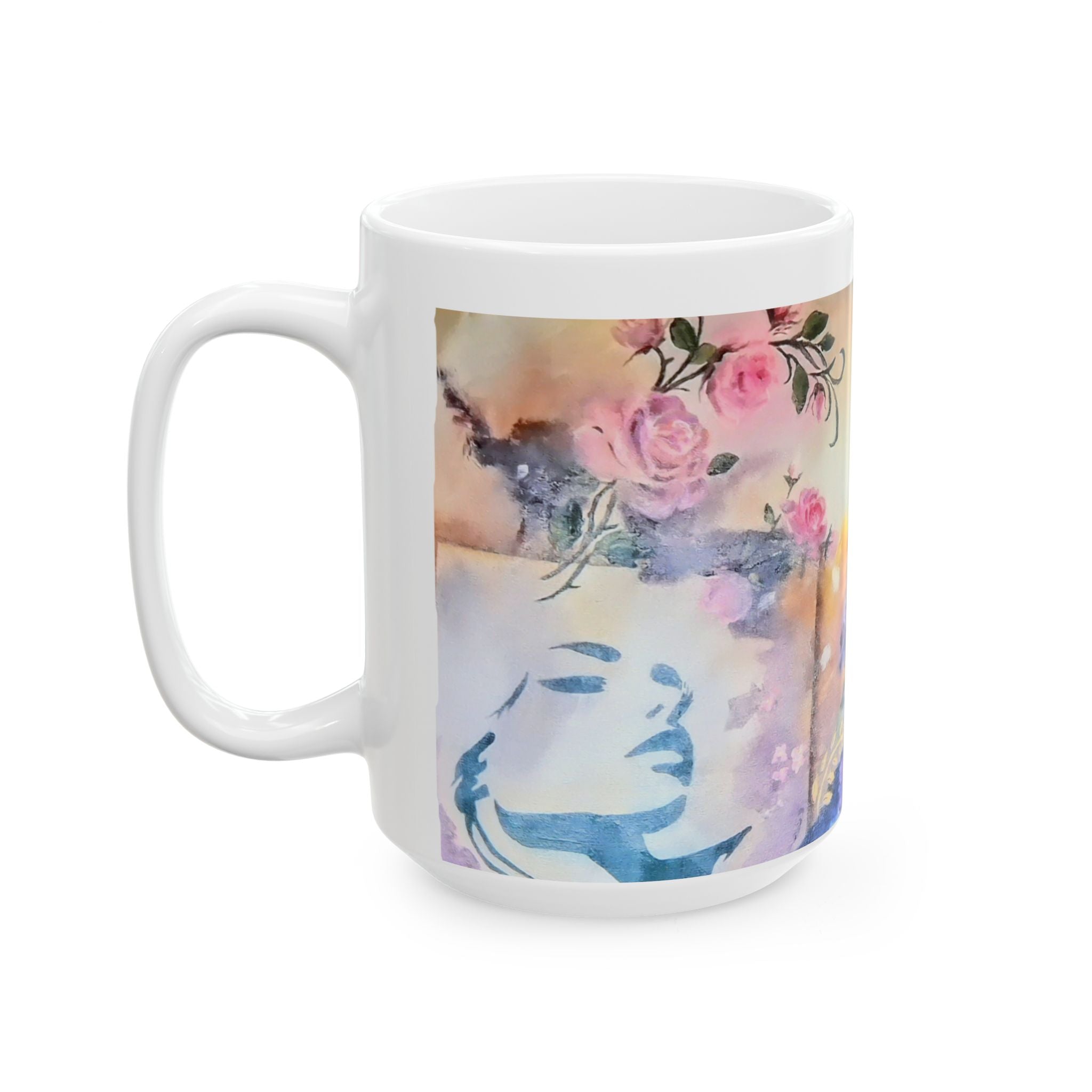 Floral Watercolor Ceramic Mug — Pastel Bloom Tea & Coffee Cup (11oz, 15oz)