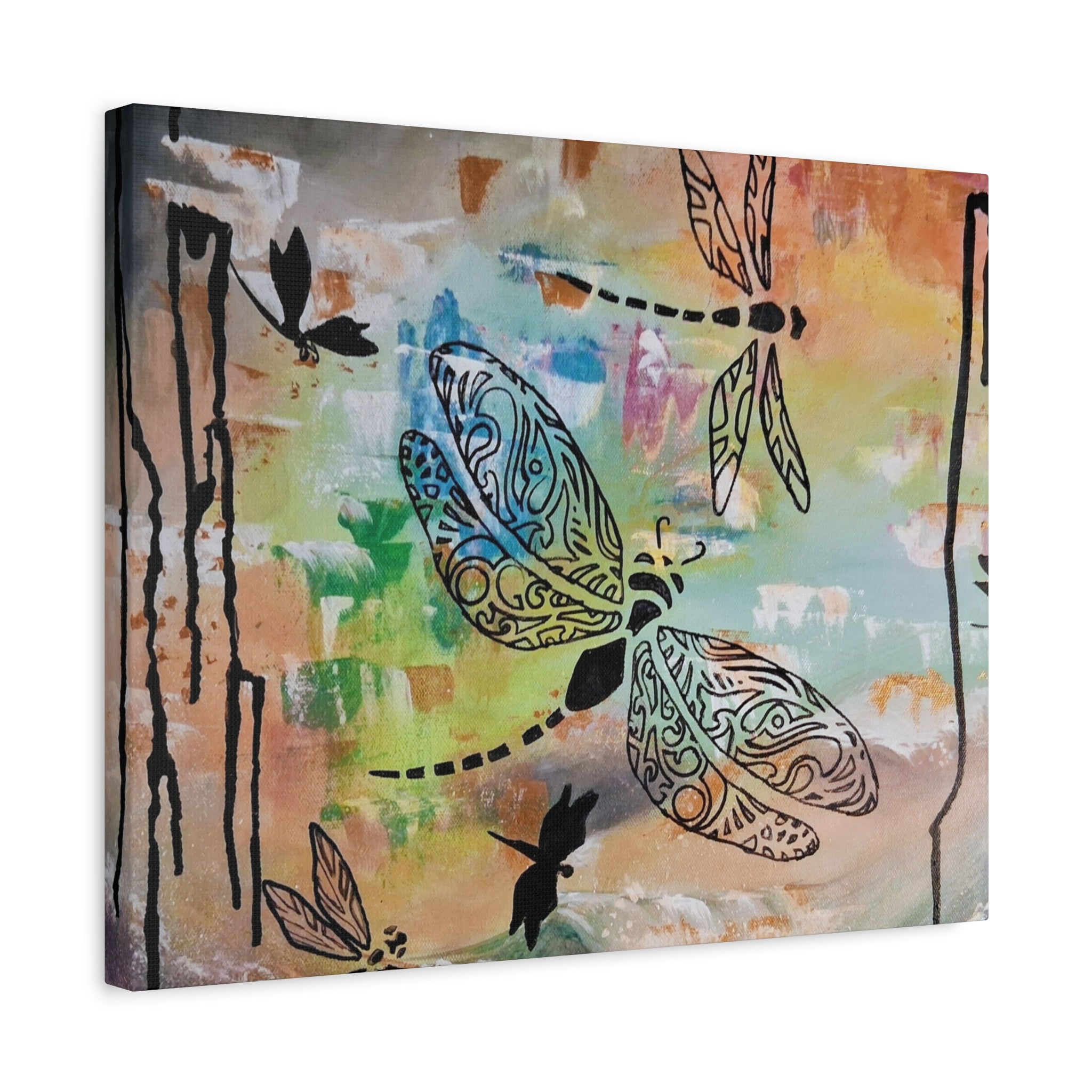 Dragonfly Wall Art Canvas — Colorful Boho Stretched Canvas Print