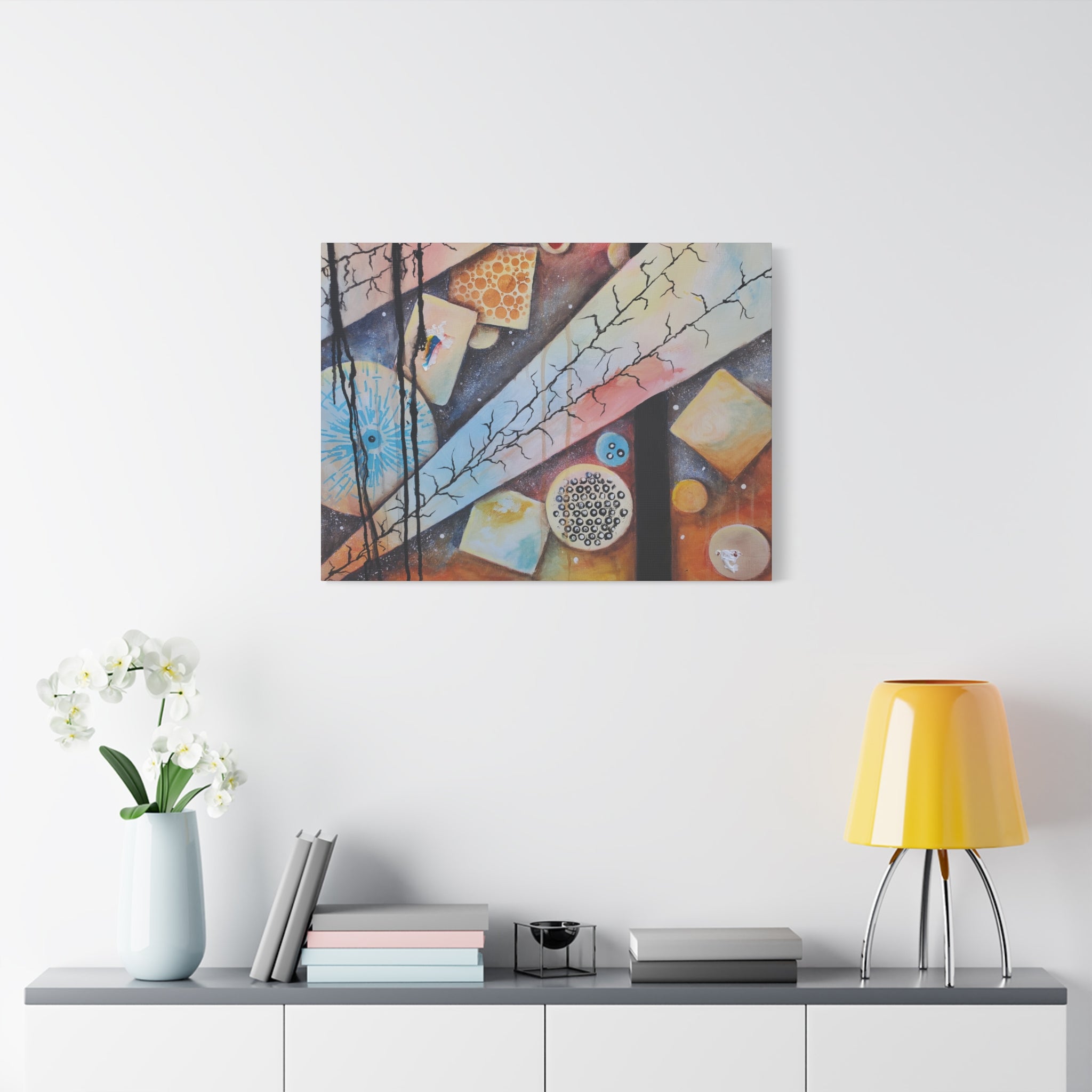 GOLDEN CARTOGRAPHY - DRIFT OF THE BLUE REALM - Abstract Cosmic Geometry Matte Canvas Print - Stretched 1.25"