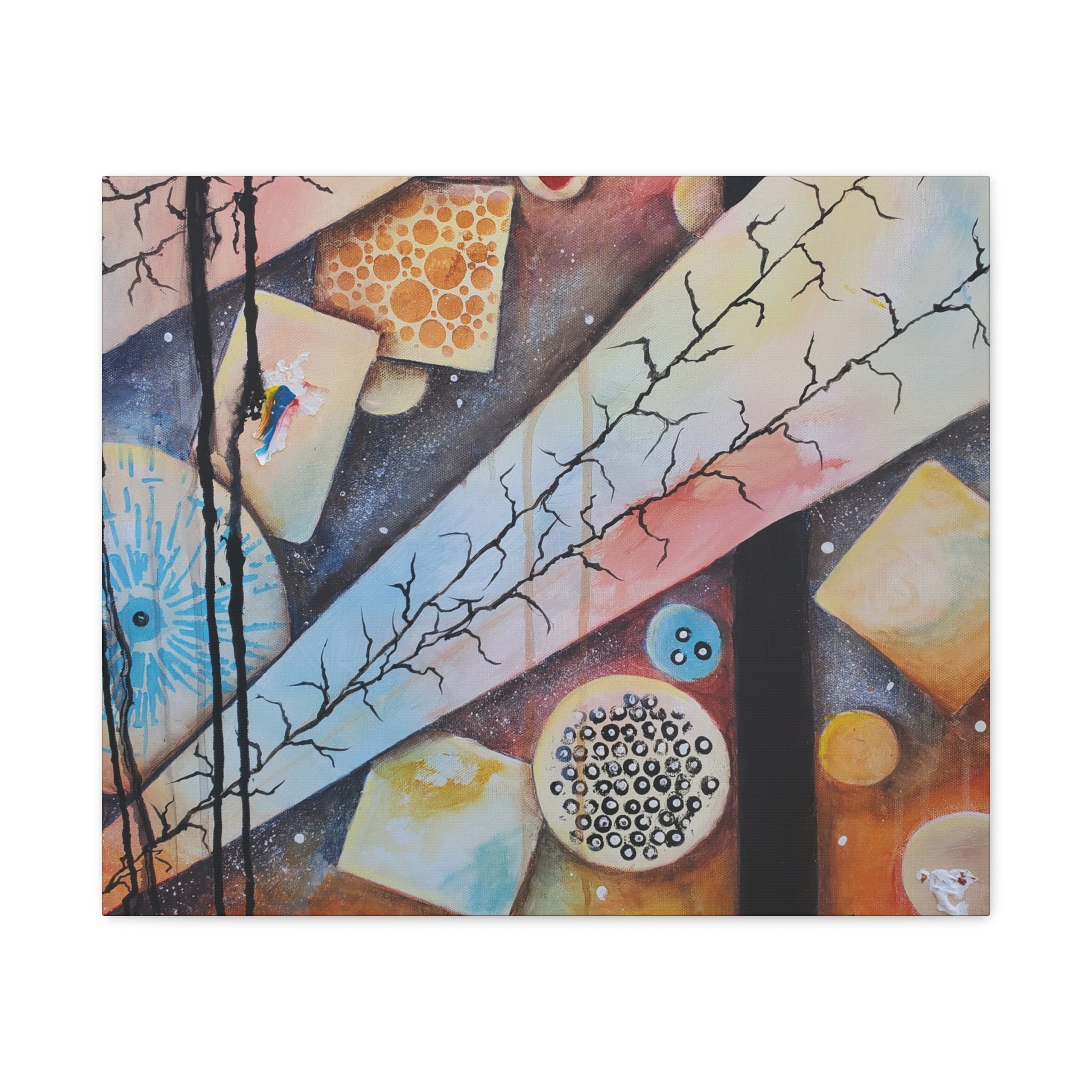 GOLDEN CARTOGRAPHY - DRIFT OF THE BLUE REALM - Abstract Geometric Canvas Art - Pastel Galaxy Stretched Matte Print