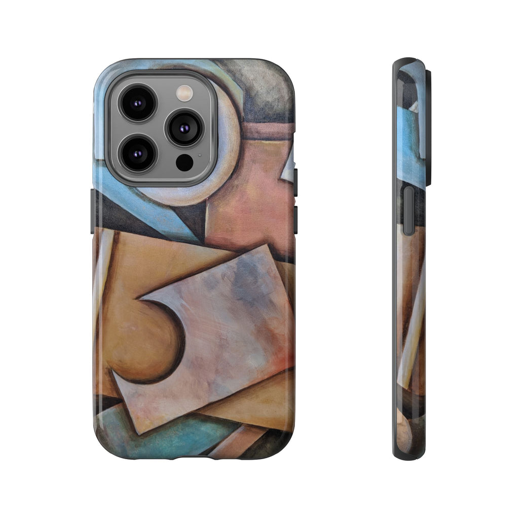 Abstract Geometric Tough Phone Case – Modern Cubist Art Protection