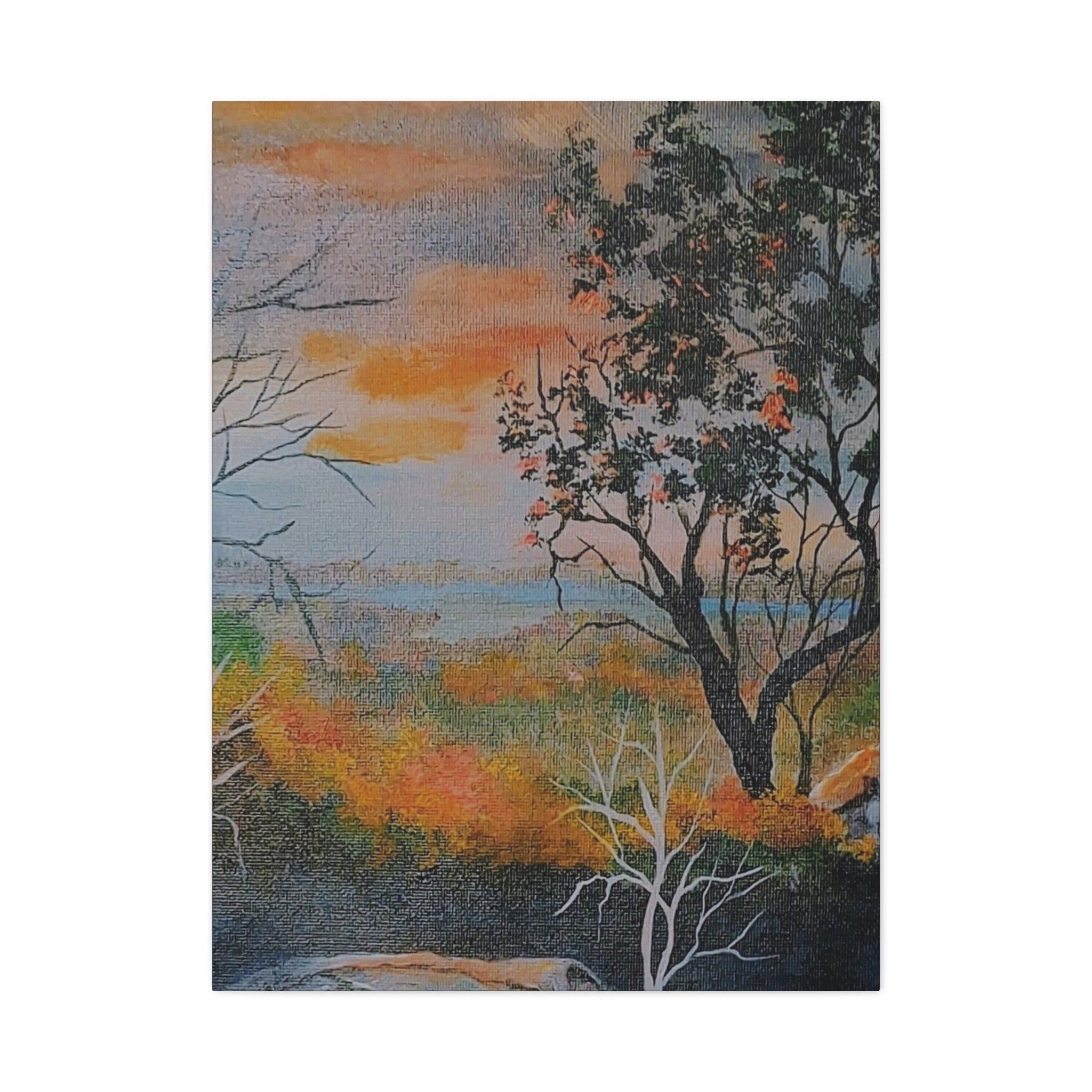 EVENING NEAR THE HUDSON RIVER - Sunset Landscape Canvas Print — Seaside Tree Matte Stretched Wall Art