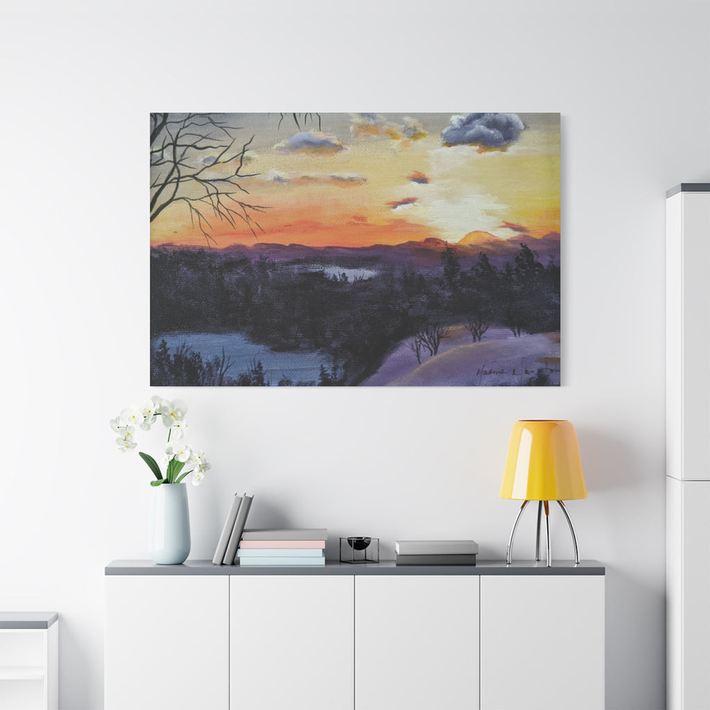 EVENING IN THE SHANDOAH VALLY - Sunset Winter Landscape Canvas Print — Matte Stretched Wall Art