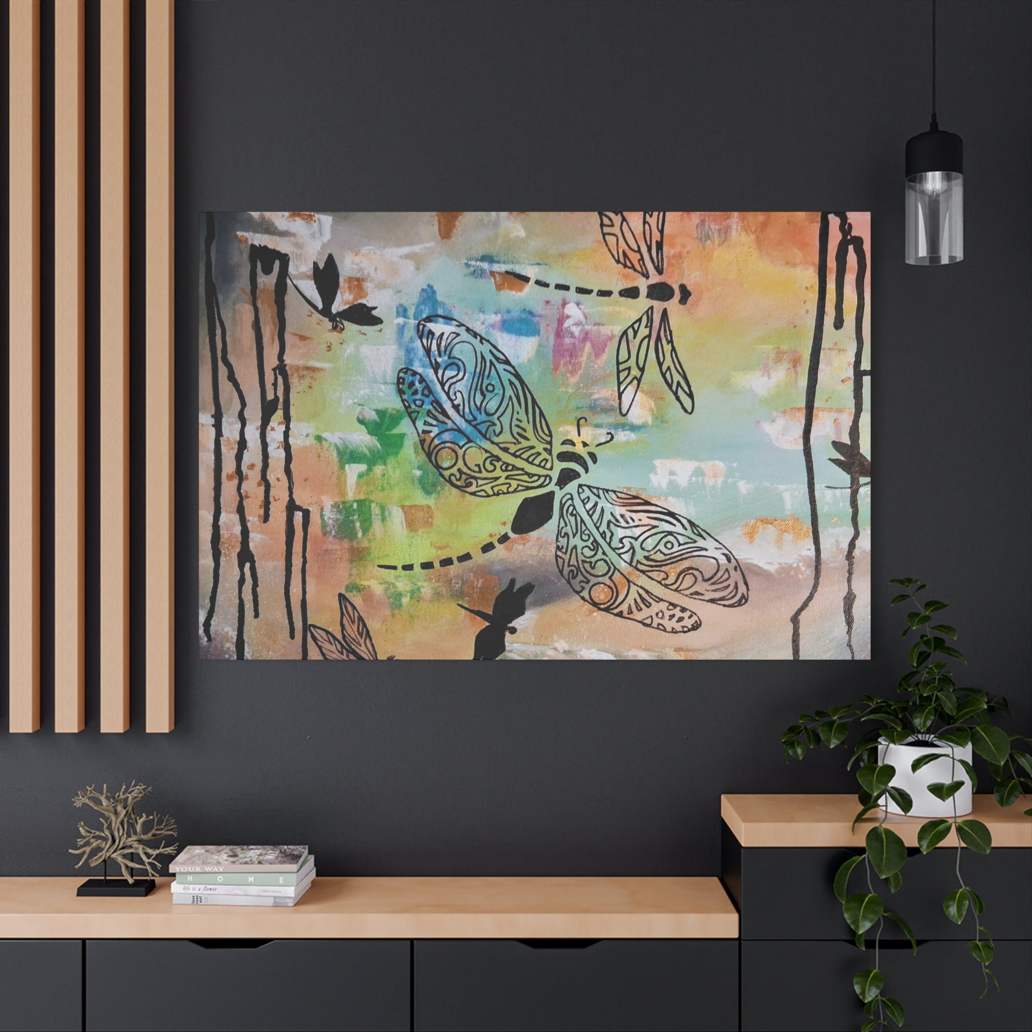 Dragonfly Wall Art Canvas — Colorful Boho Stretched Canvas Print