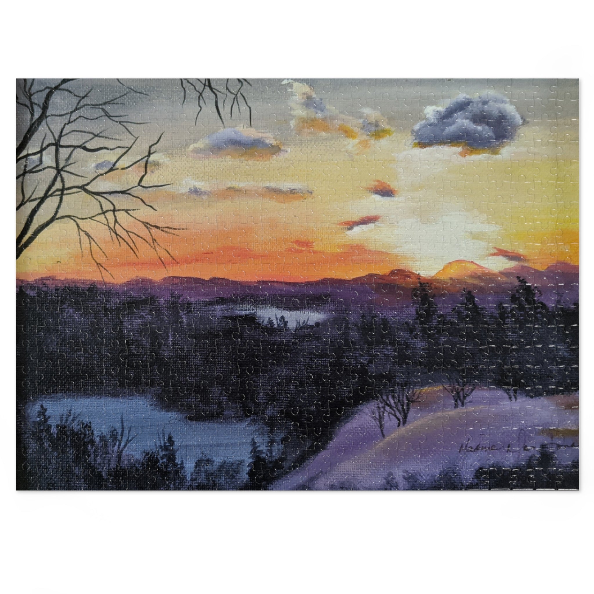 EVENING IN THE SHANDOAH VALLEY - Sunset Winter Landscape Puzzle — 500-Piece Jigsaw with Tin Gift Box