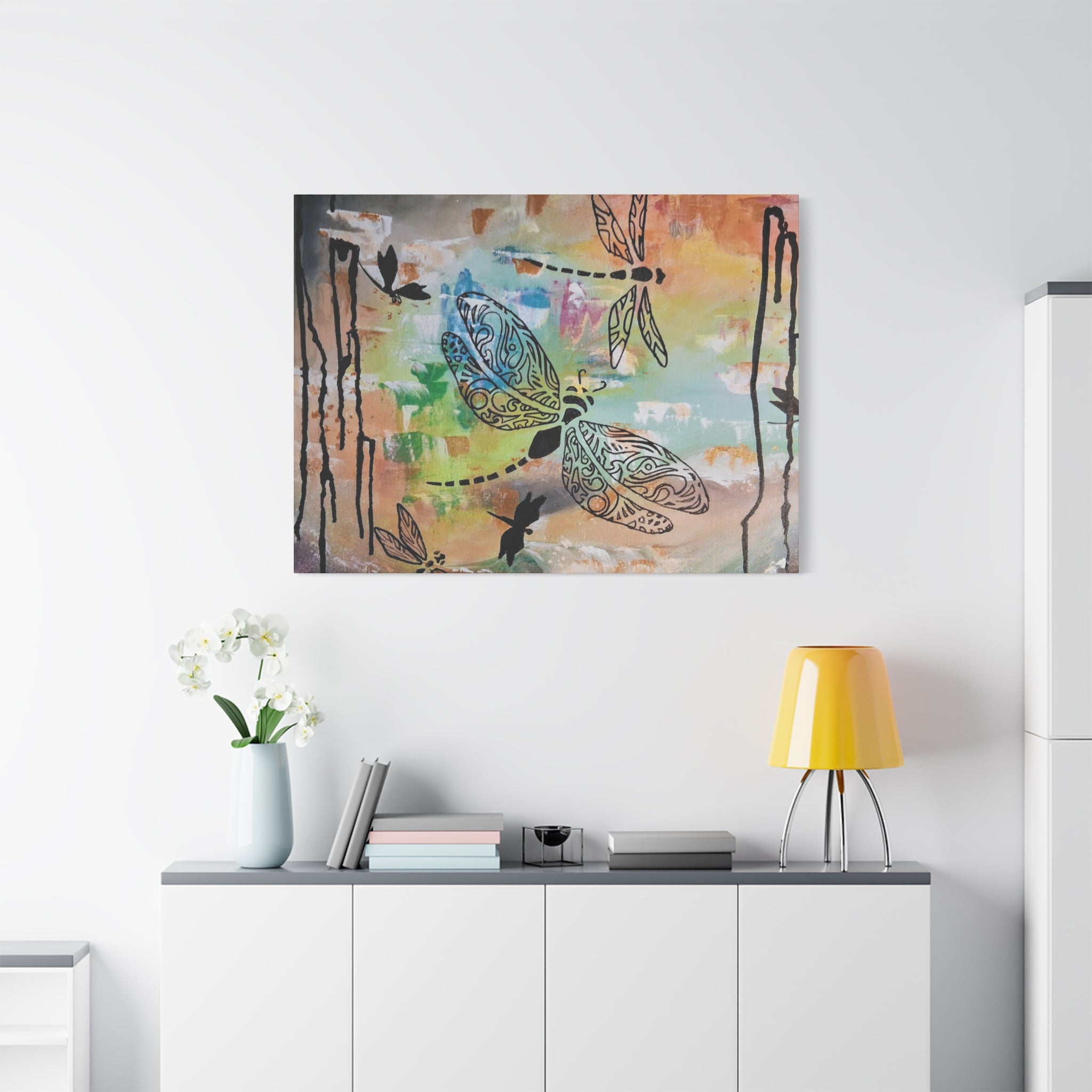 Dragonfly Wall Art Canvas — Colorful Boho Stretched Canvas Print