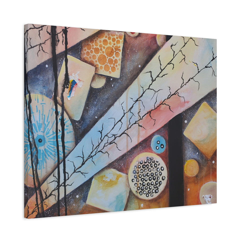 GOLDEN CARTOGRAPHY - DRIFT OF THE BLUE REALM - Abstract Geometric Canvas Art - Pastel Galaxy Stretched Matte Print