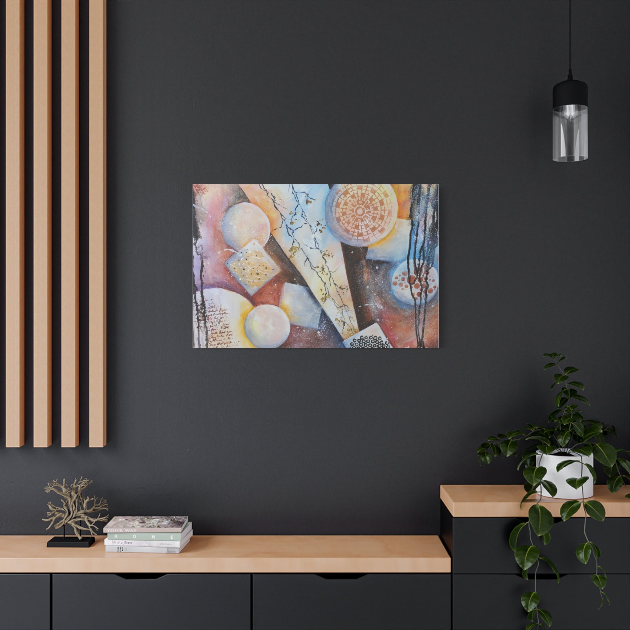 GOLDEN CARTOGRAPHY OF THE FIRE MERIDIAN - Abstract Geometric Canvas Art – Modern Stretched Matte Wall Decor